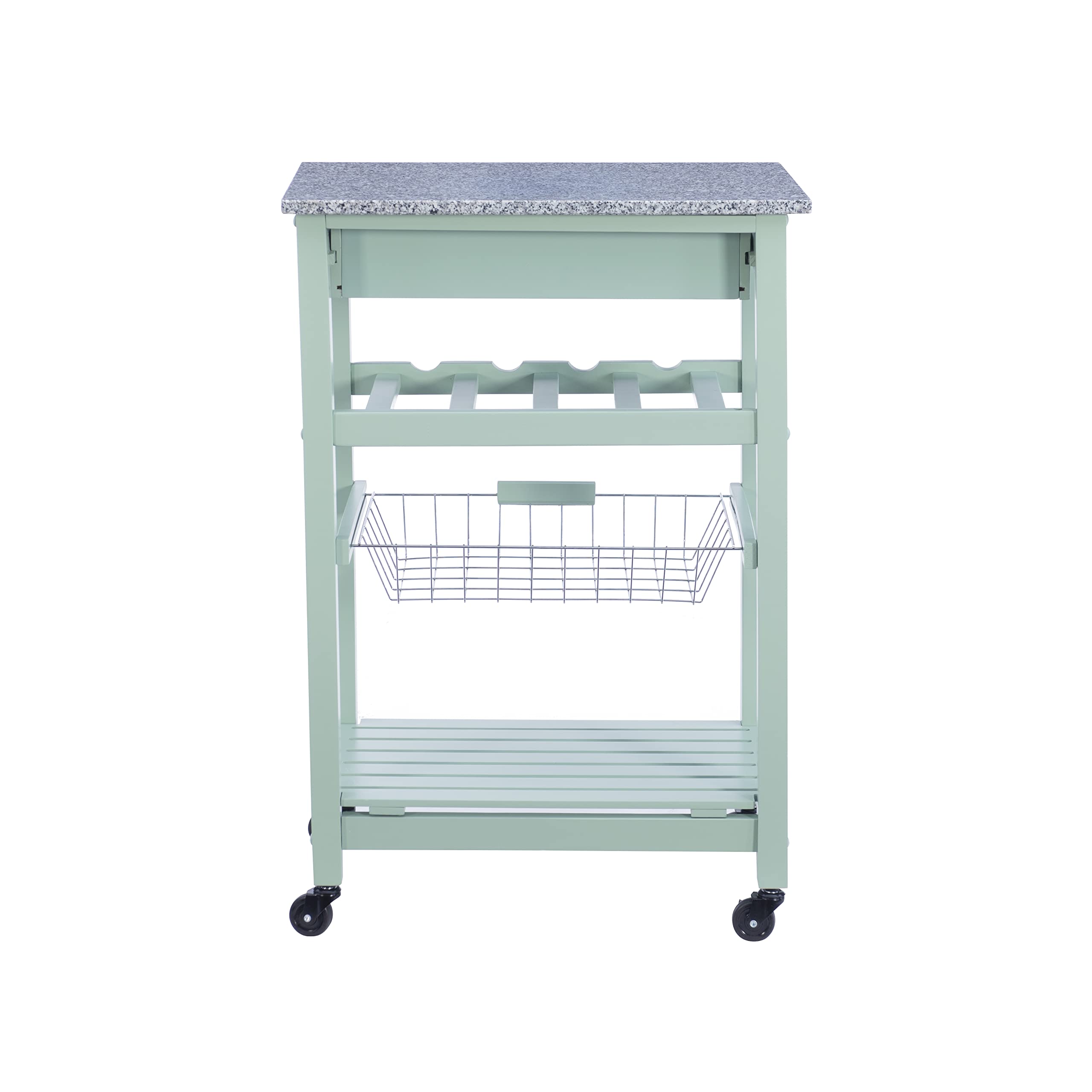 Linon Kitchen Island Cart with Storage, Green, 15.75 x 22.83 x 33.86 Inches - Mobile Kitchen Organizer for Small Spaces, Prep Station & Extra Countertop Storage