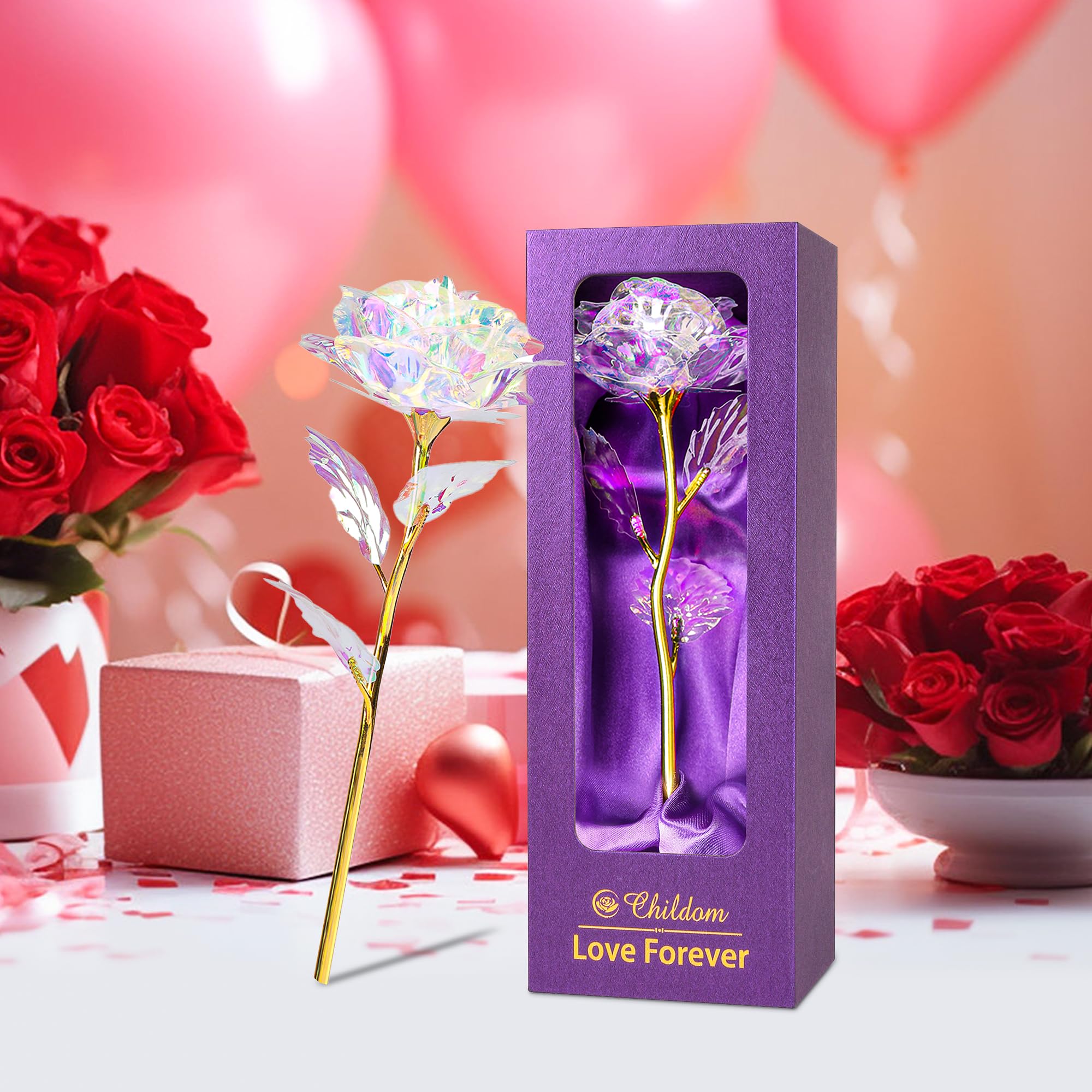 Beautiful Artificial Rainbow Rose Gift for Mom - Perfect for Mother's Day, Birthday, Anniversary & Valentine's Day - Thoughtful Present for Wife, Grandma & Special Women from Daughter or Son - Ideal for Home Decor, Office Desk & Romantic Surprises
