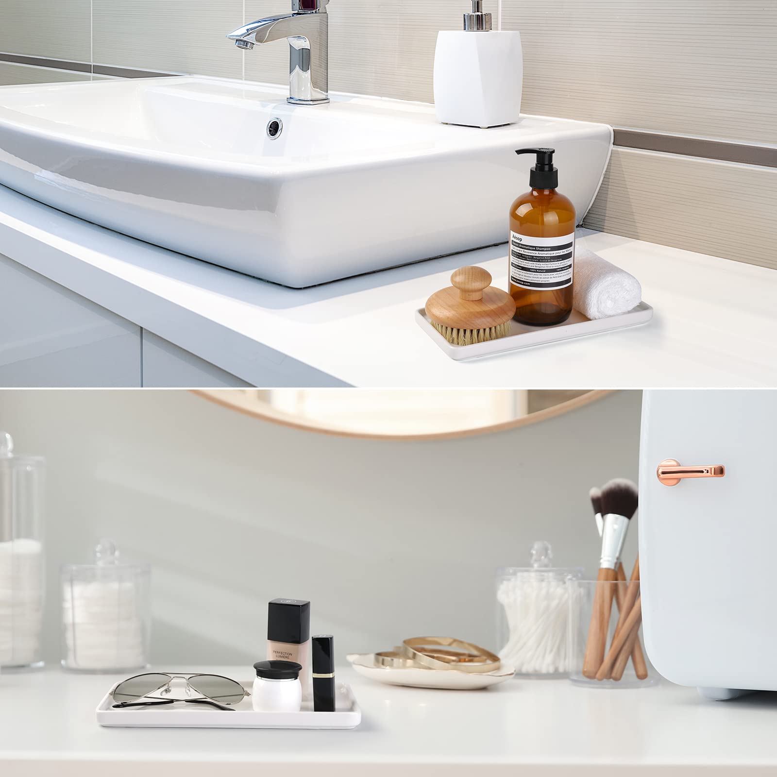 Gurygo 10 Inch White Ceramic Vanity Sink Tray - Large Rectangle Bathroom Counter Organizer & Kitchen Soap Dish - Durable Countertop Tray for Bathroom, Kitchen, and Vanity | Perfect for Organizing Soap, Jewelry, and Essentials