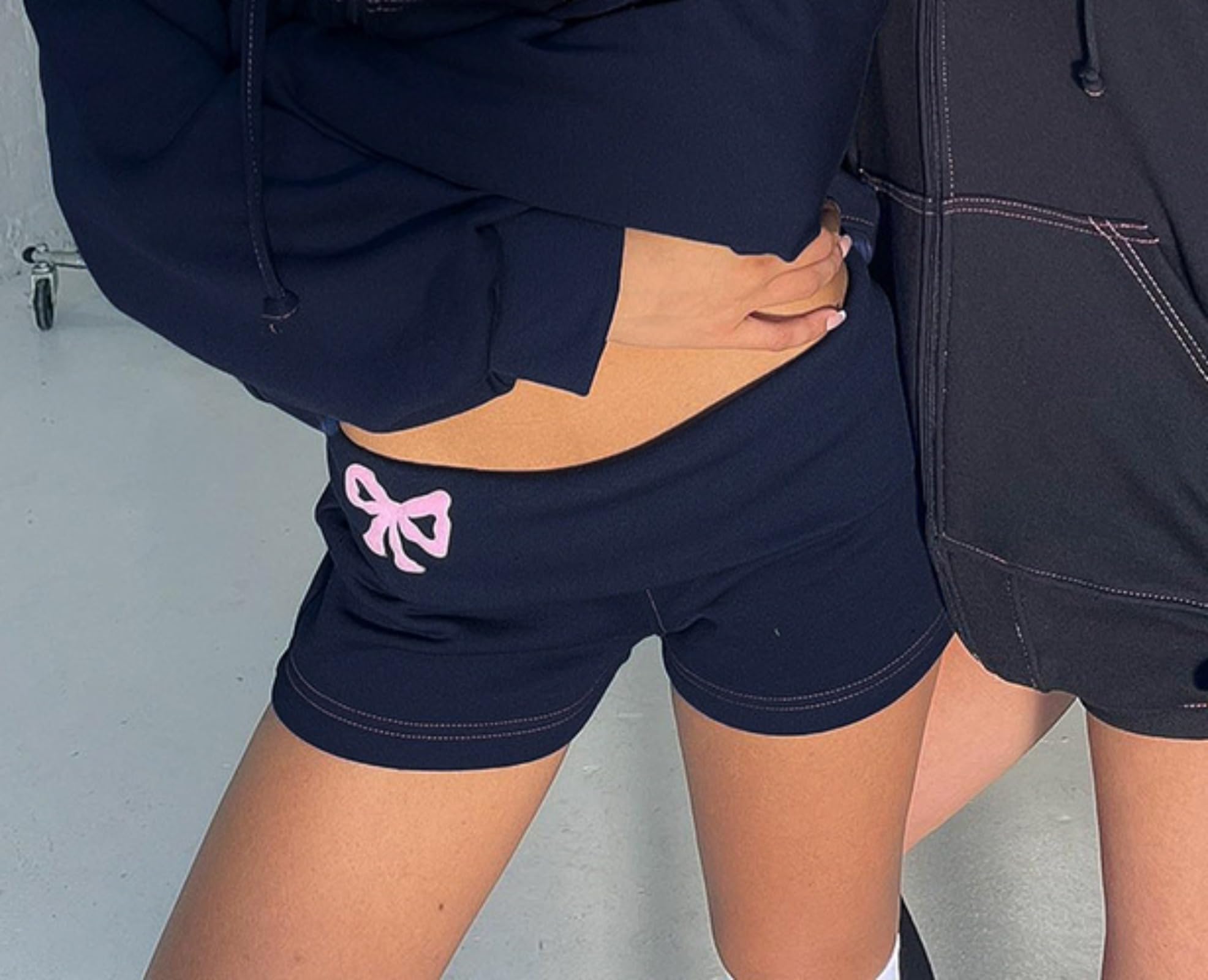 Women's Sporty Hot Shorts - Low Waist Fold Over Design with Pink Bow Print | Perfect for Summer Workouts, Beach Outings & Casual Wear