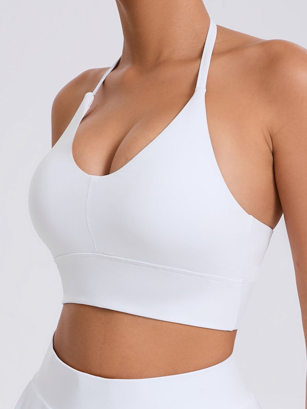 ZASUWA Women's Deep U Neck Backless Sports Bra - High Support Workout Top for Yoga, Running & Gym