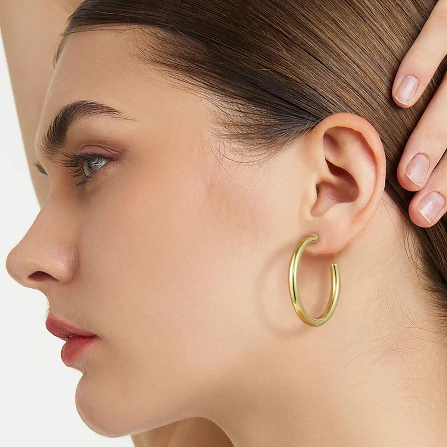 14K Gold Hoop Earrings for Women - Thick Infinity 14K Gold Hoops, Classic Comfort Fit 24mm, Perfect Gift for Her - Ideal for Everyday Wear, Parties & Special Occasions