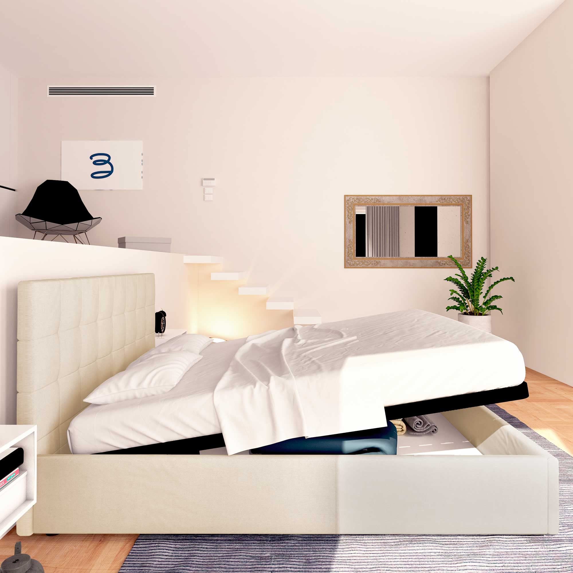 Baldiflex Single Bed Frame with Storage, Dublin Fabric Design, Slatted Base for Single Mattresses, 80 x 190 cm, Elegant Beige Headboard - Perfect for Small Bedrooms, Guest Rooms & Studio Apartments