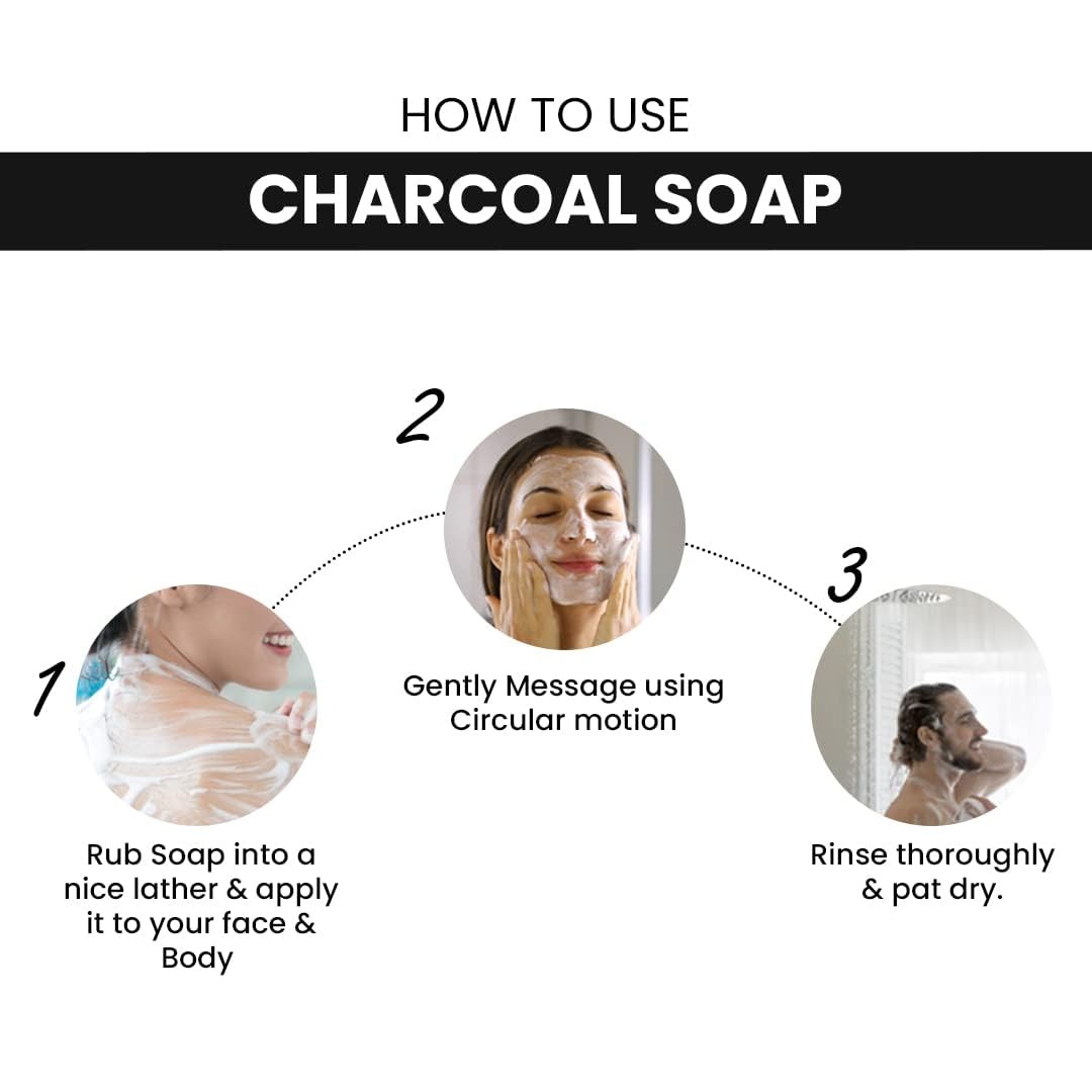 Rawls Charcoal Bath Soap for Men & Women - Activated Charcoal & Eucalyptus Oil Deep Cleansing Bar, Handmade Anti-Pollution Soap, Paraben-Free 125g - Perfect for Detox & Acne-Prone Skin