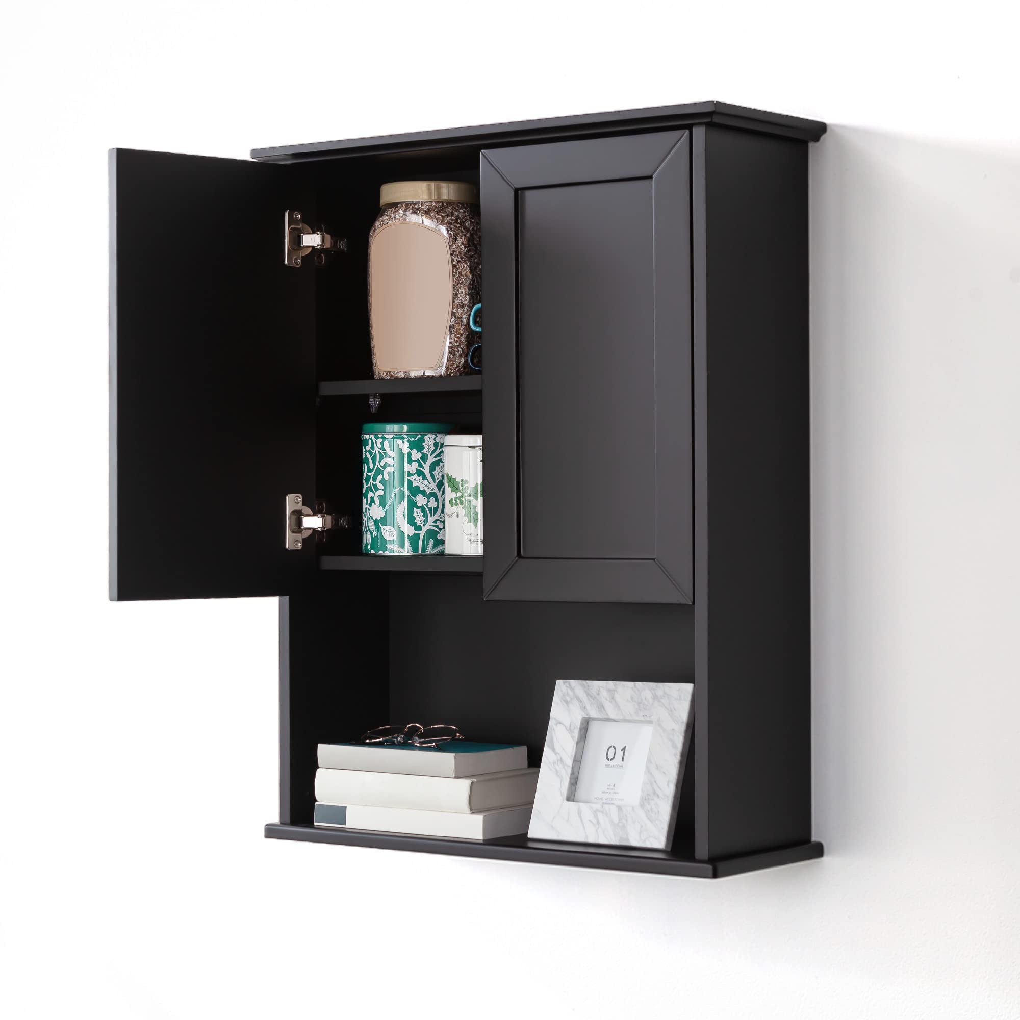Black Wall Mounted Wood Medicine Cabinet for Bathroom - Over Toilet Storage with 2 Doors, Adjustable Shelf & Soft Hinge - Perfect for Small Bathroom Organization & Space Saving Storage