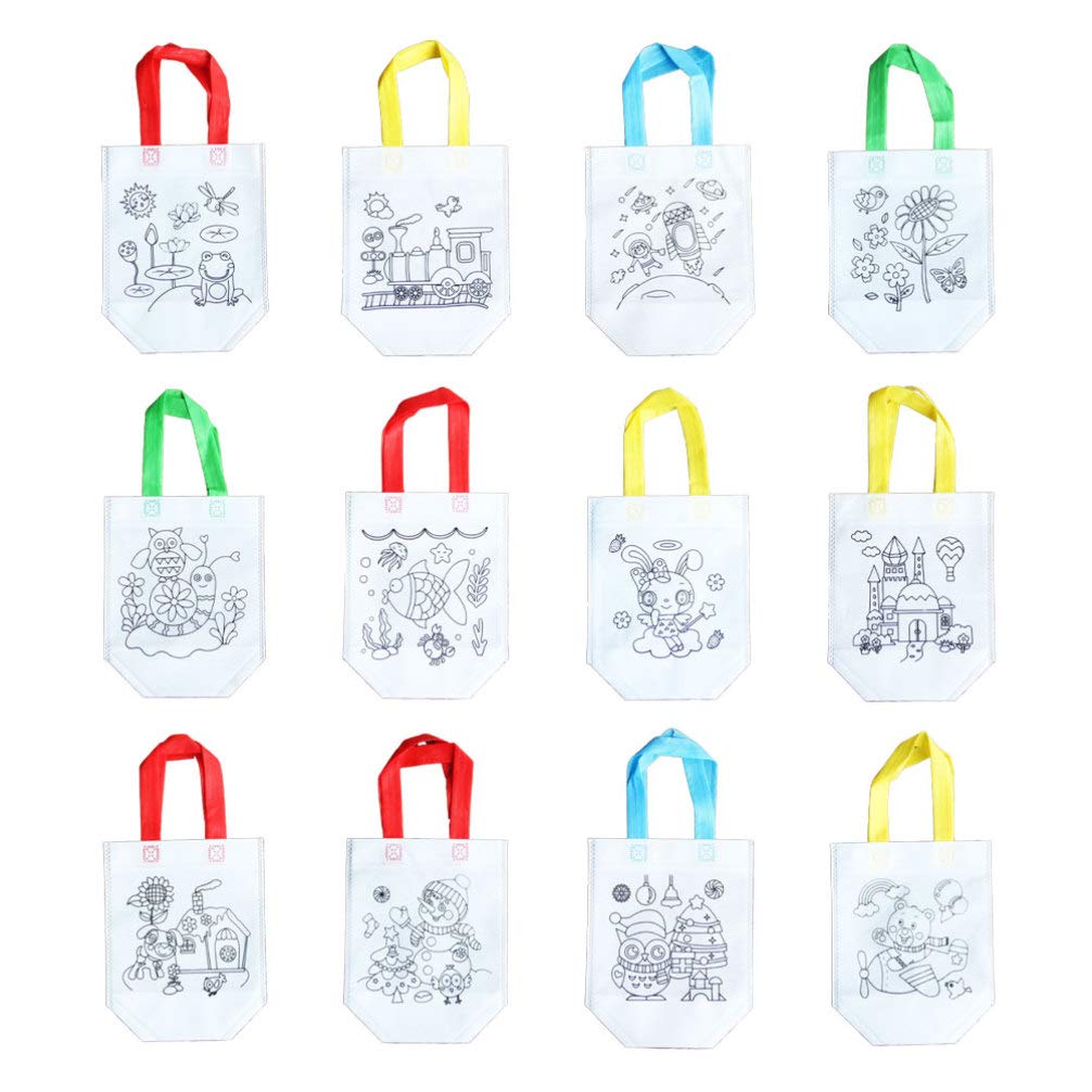 Exceart 12Pcs Colorful Graffiti Party Goodie Bags - DIY Kids Tote Bags for Shopping, Art Painting & Theme Party Favors - Perfect for Birthday Celebrations, School Events & Craft Activities