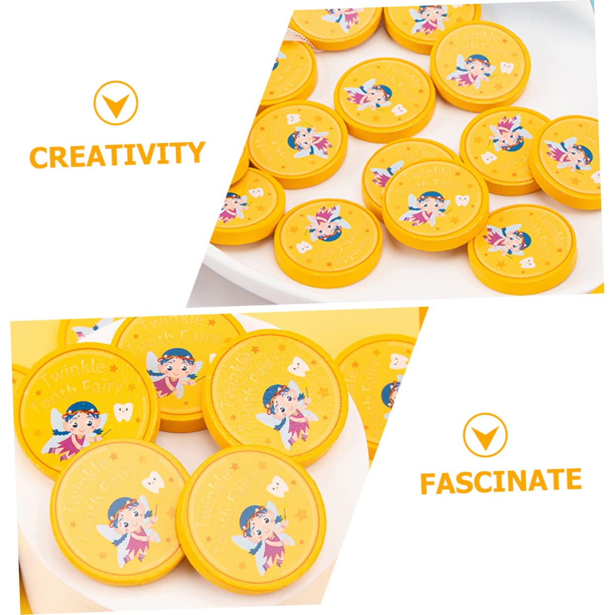 20pcs Wooden Tooth Fairy Medals - Golden Lost Teeth Reward for Kids - Perfect for Tooth Fairy Gifts, First Tooth Keepsake & Children's Dental Milestones