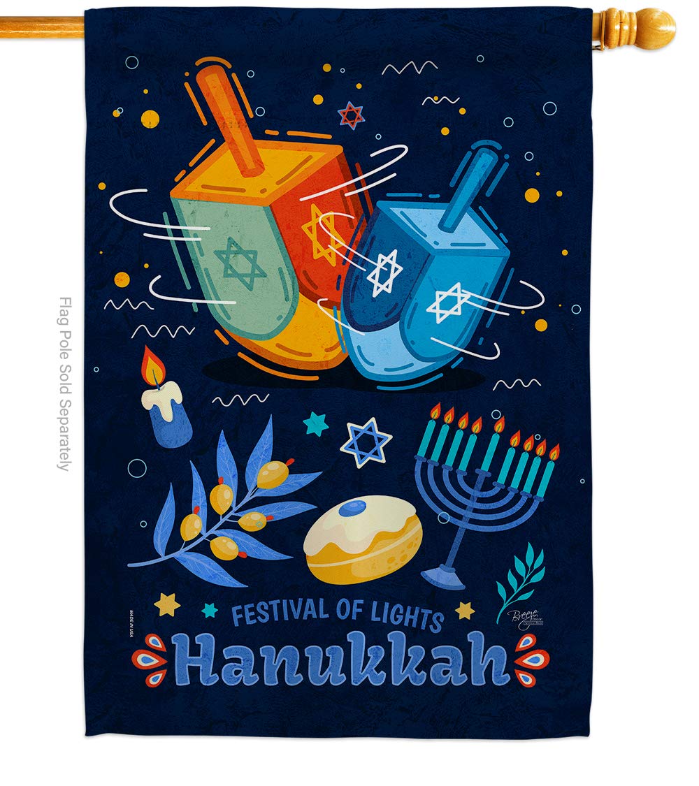 Breeze Decor Winter Festival House Flag - Chanukah Menorah & Candle Bonsai - Yard Banner for Jewish Holidays (28x40)
