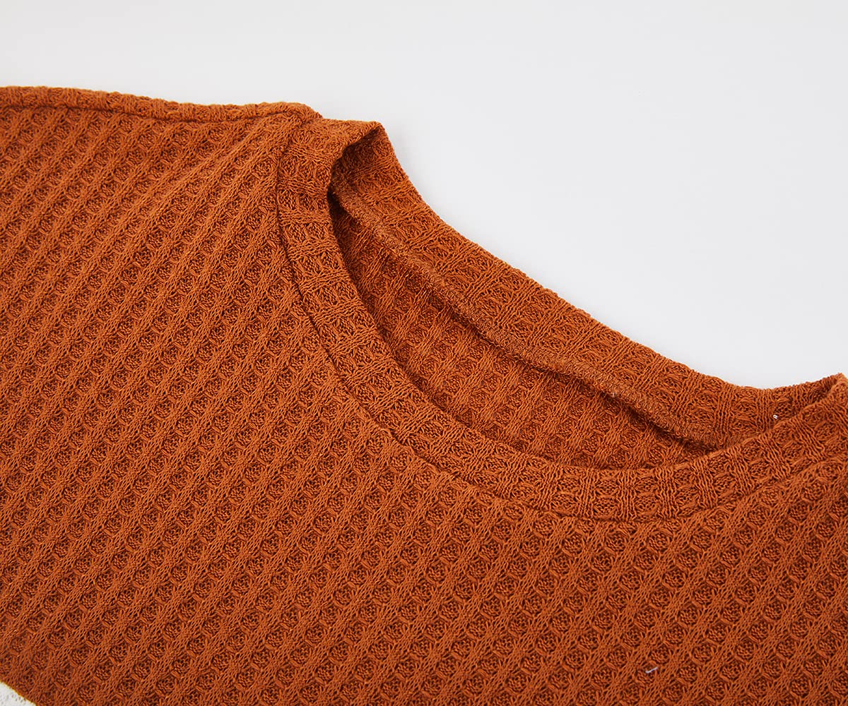 Girls Waffle Knit Colorblock Tie Front Long Sleeve Tunic Top - Casual Comfortable T-Shirt for School, Playdates & Everyday Wear