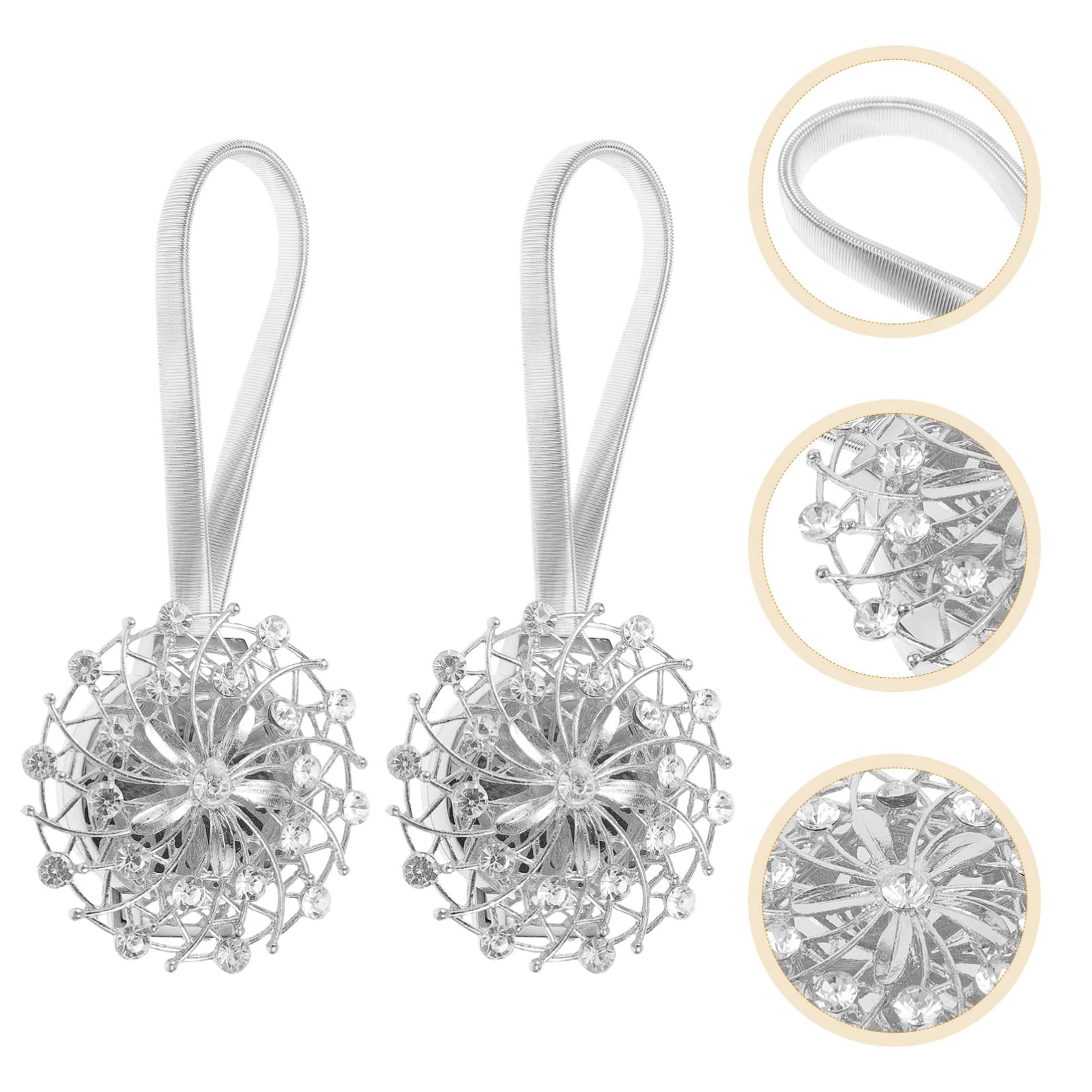 FOMIYES 2-Pack Silver Rhinestone Curtain Tiebacks - Crystal Drapes Holdbacks for Windows, Alloy Curtain Fasteners with Shiny Rhinestones - Perfect for Living Room, Bedroom & Wedding Decor