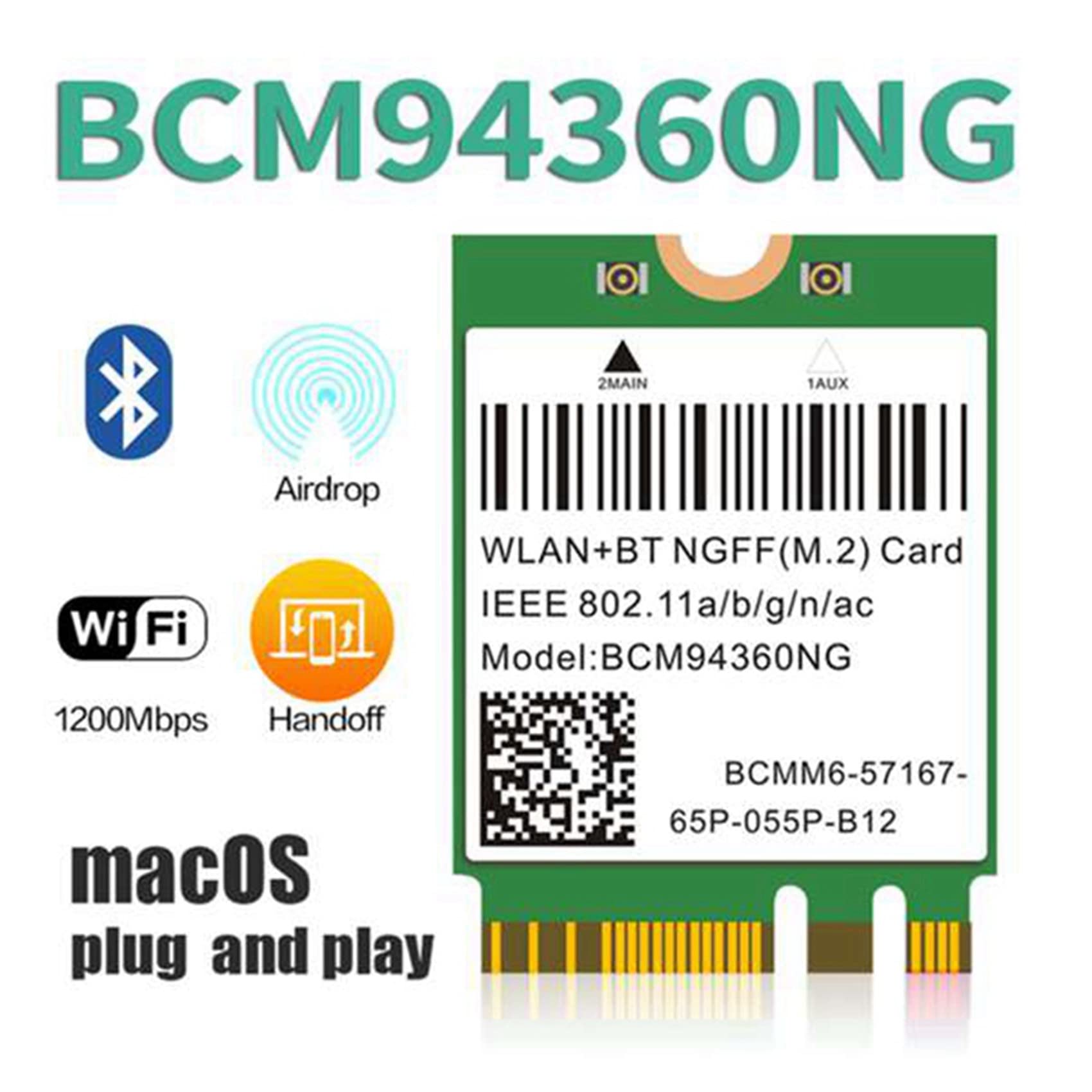 Prakti 4X Dual Band 1200Mbps BCM94360NG WiFi Card for MacOS Hackintosh - 802.11Ac Bluetooth 4.0 Wireless Network Adapter - Compatible with Mac Mini, iMac, MacBook Pro - Fast & Stable Internet for Gaming, Streaming & Work