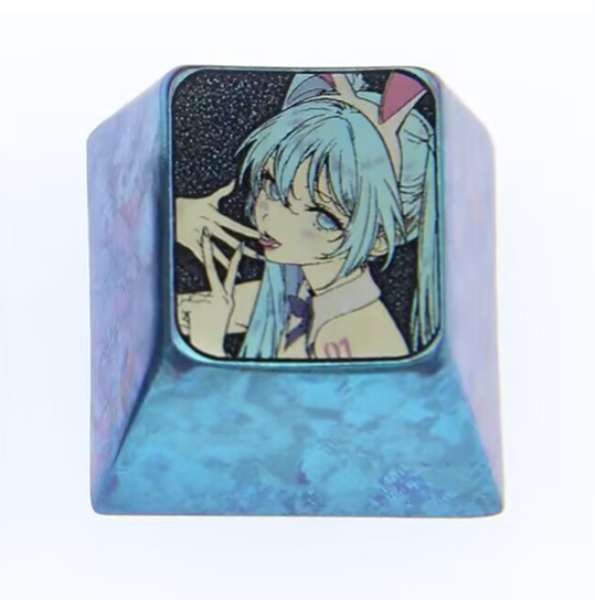 Custom Titanium Alloy Hatsune Miku Anime Keycaps - 1U Round Base Metal Keycaps for Mechanical Keyboards | Perfect for Gaming, Typing & Anime Fan Collections