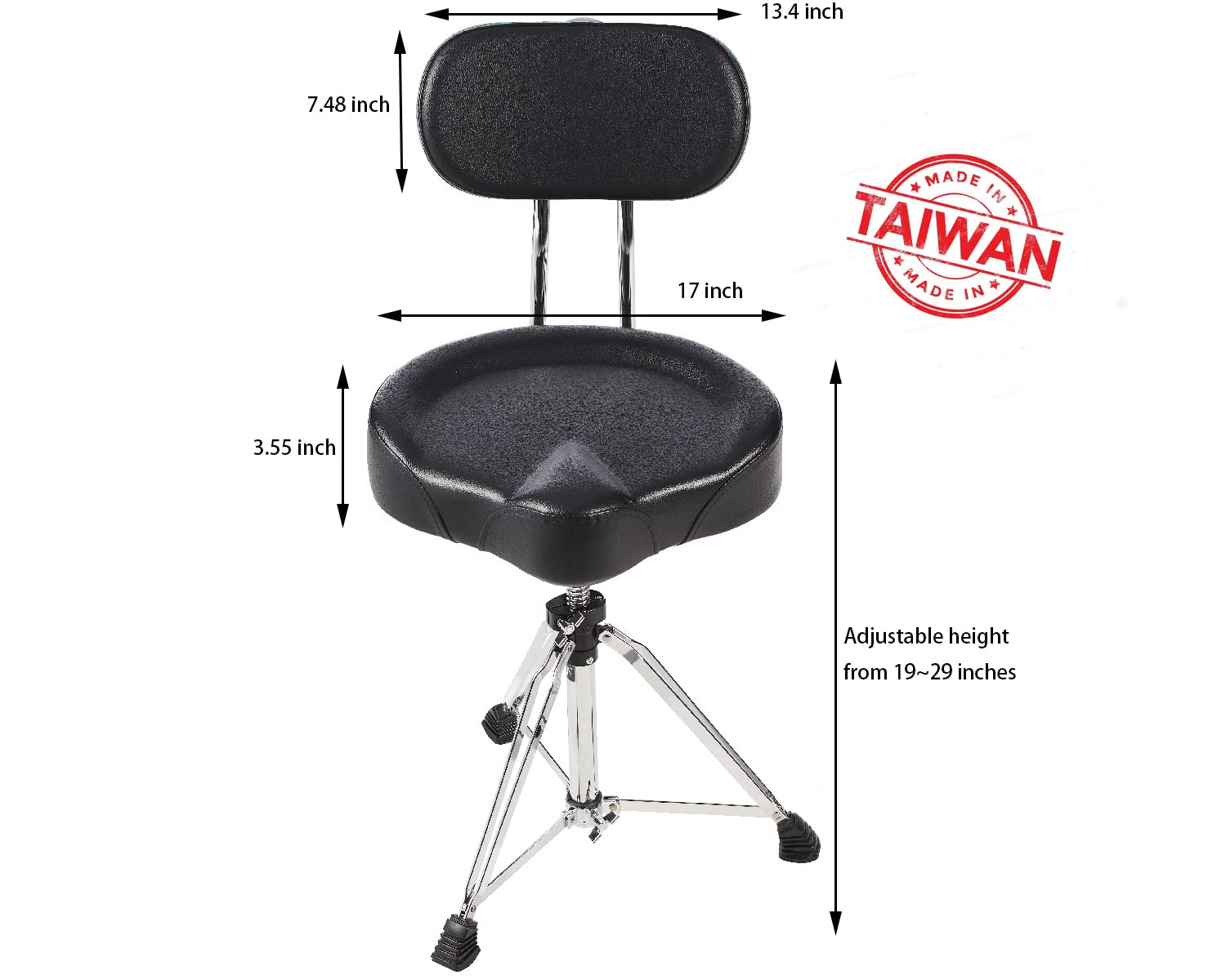 Boltd Adjustable Drum Throne Stool - Motorcycle Style Seat with Large Backrest for Drummers | Made in Taiwan | Comfortable Percussion Stool for Drum Set, Practice & Live Performances
