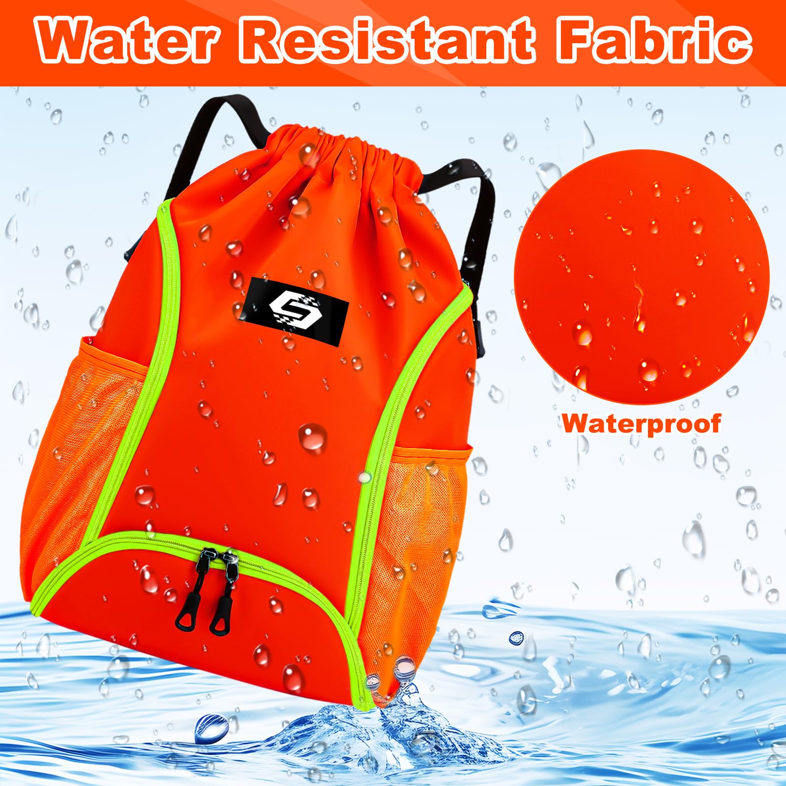 **Men's & Women's Water Resistant Basketball Backpack with Ball Compartment, Shoe Bag & Wet Pocket - Gym & Swim Sports Drawstring Bag for Training, Travel & Outdoor (Orange)**