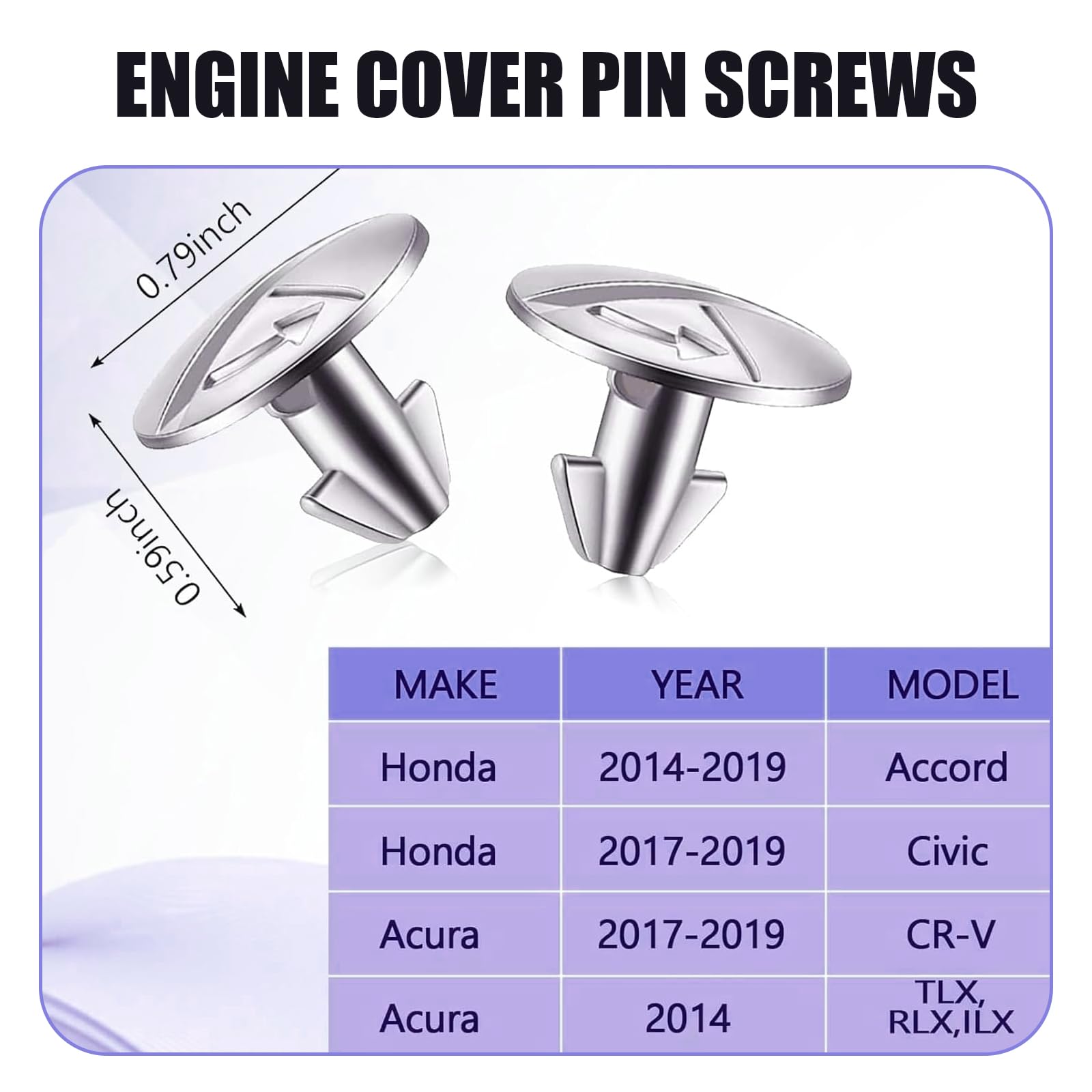 8 Pack Durable Metal Car Engine Cover Pins - Replacement Fasteners for Honda Accord Civic CR-V (Silver) | OEM 90674-TY2-A01 90105-TBA-A00 Compatible | Easy Installation Tool Included | Perfect for Engine Maintenance & DIY Auto Repairs
