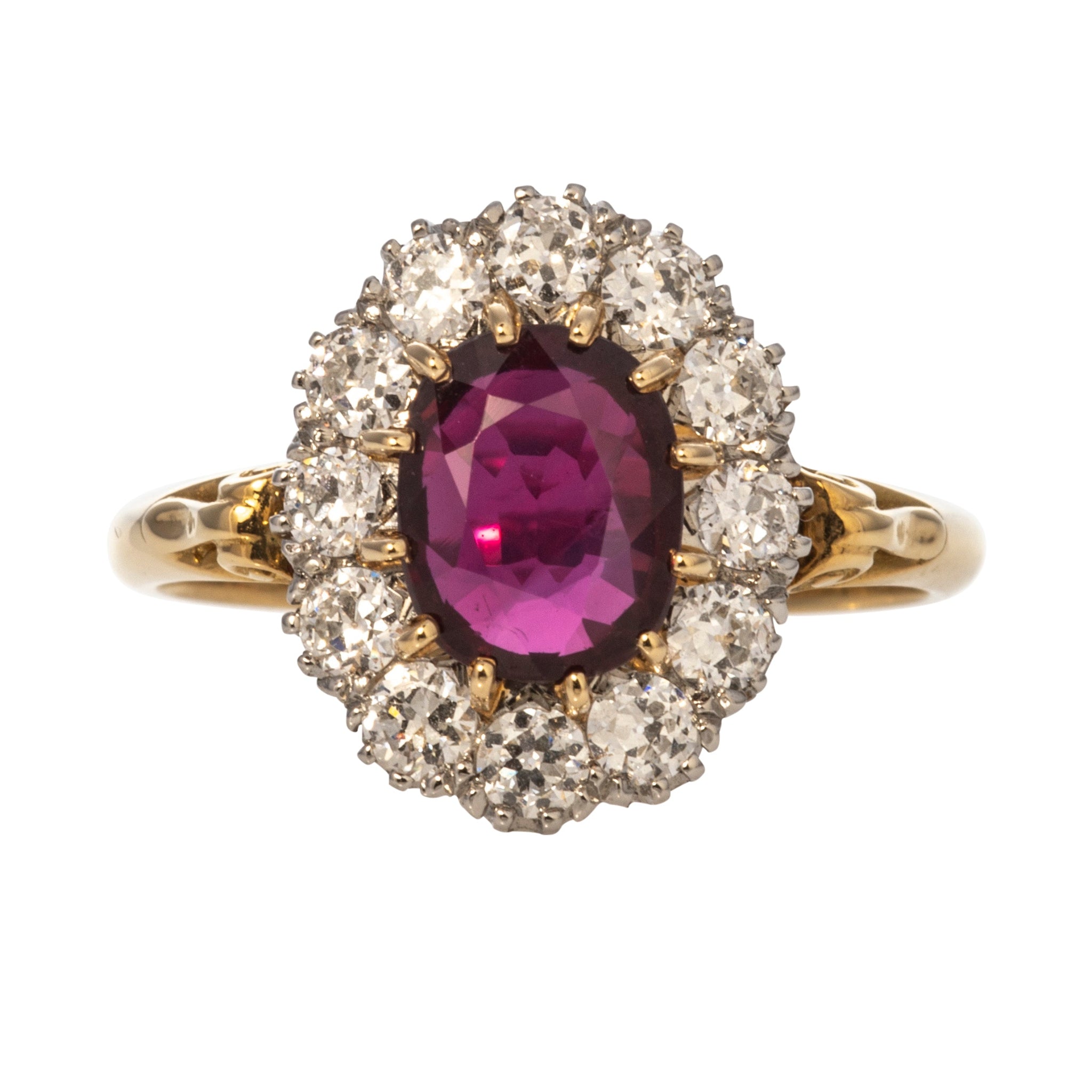 Victorian Style 2 Carat Oval Ruby and Diamond Cluster Ring - Elegant Vintage Jewelry for Weddings, Anniversaries & Special Occasions