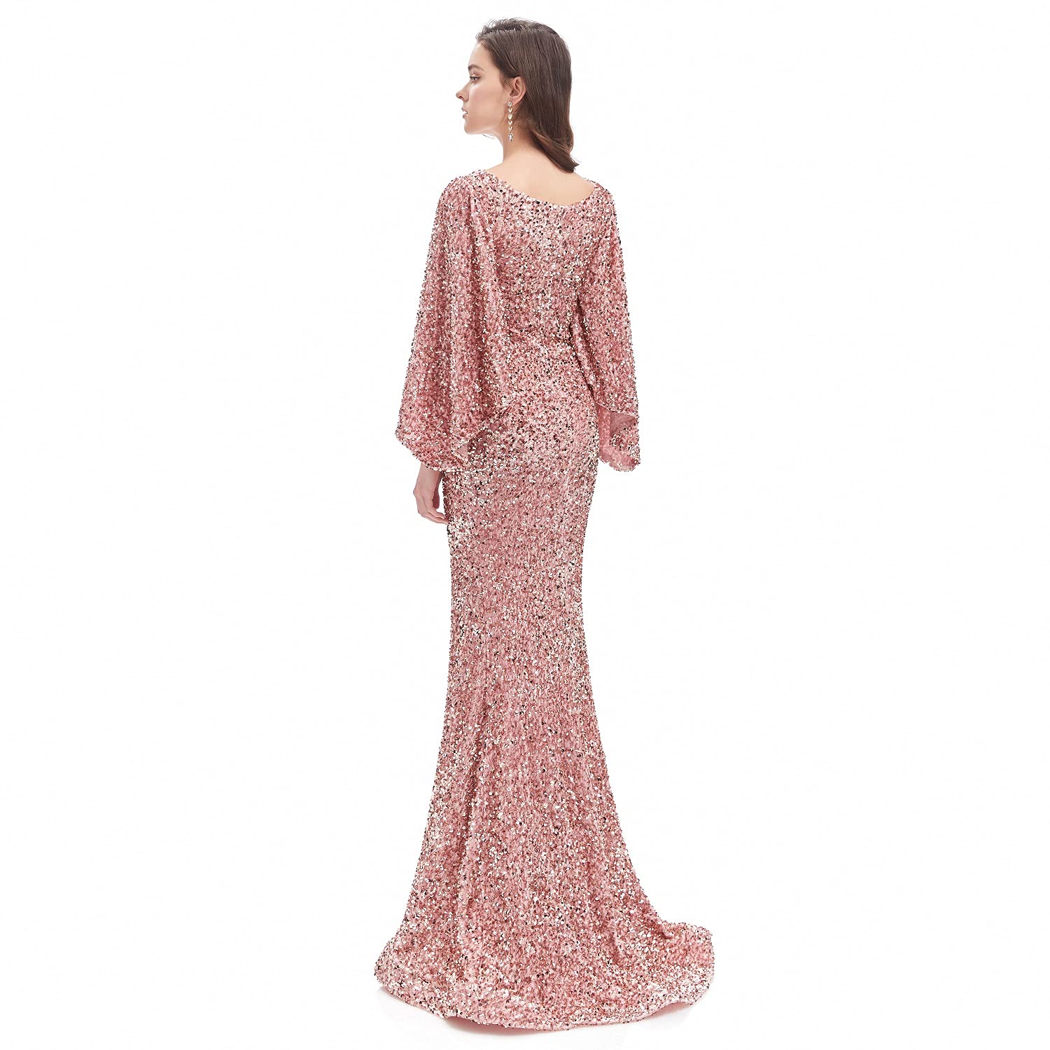 Engerla Sexy Long Sleeve Mermaid Party Dress - Black Sequins Lace Evening Gown for Women, Formal Maxi Dress for Prom, Wedding, Cocktail Party & Special Occasions