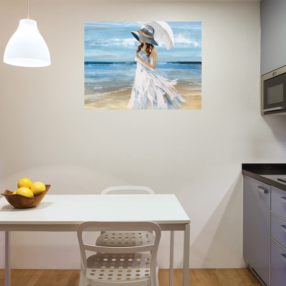 Heather Hayes Fine Art Canvas - 'Beach Stroll' Wall Decor Painting for Home & Office (32x24 Inches) | Ready to Hang | Perfect for Living Room, Bedroom, Bathroom, Kitchen, Dining Area & Guest Room | Coastal Theme Interior Design