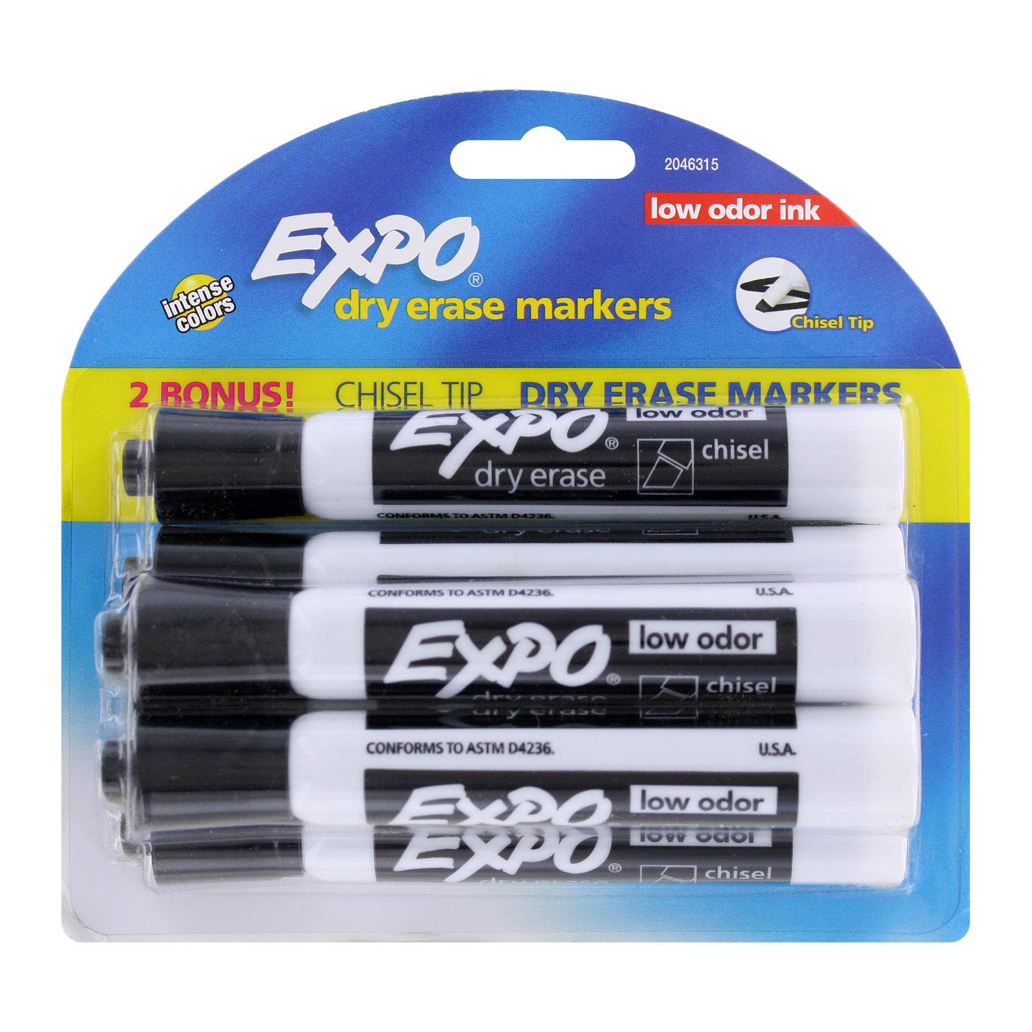 EXPO Low Odor Dry Erase Markers, Chisel Tip Black, 6-Pack - Non-Toxic, Quick-Drying, Smear-Proof Whiteboard Markers for Classroom, Office & Home Use - Works on Whiteboards, Glass & Non-Porous Surfaces - Perfect for Presentations, Teaching & Creative Note-Taking