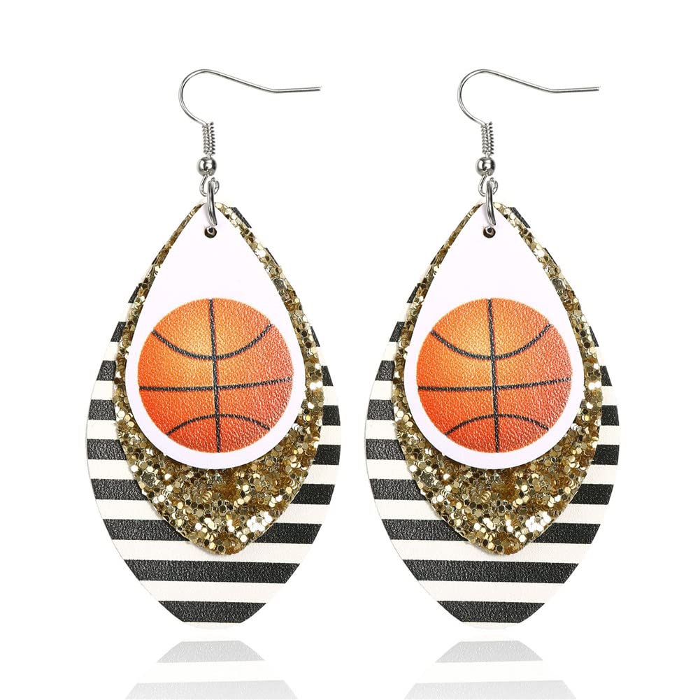 Women's Leather Basketball Earrings - USA Flag Dangle Jewelry for Sports Fans
