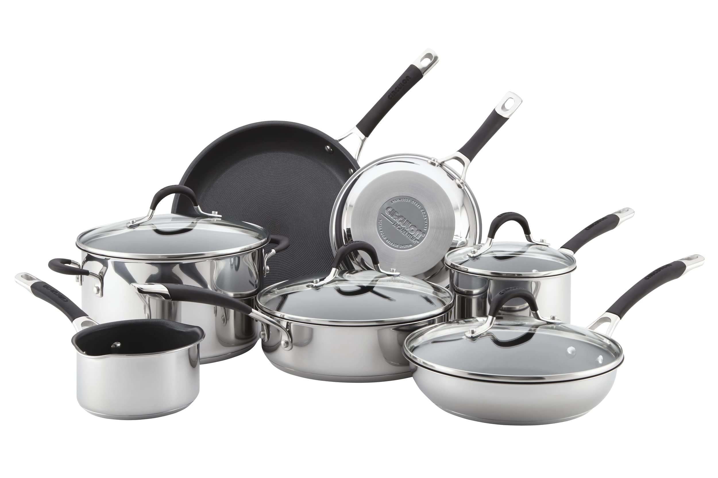 Circulon Momentum 11-Piece Stainless Steel Nonstick Cookware Set with Glass Lids - Pots & Pans for Induction Cooking, Oven & Dishwasher Safe - Perfect for Home Chefs & Professional Kitchens