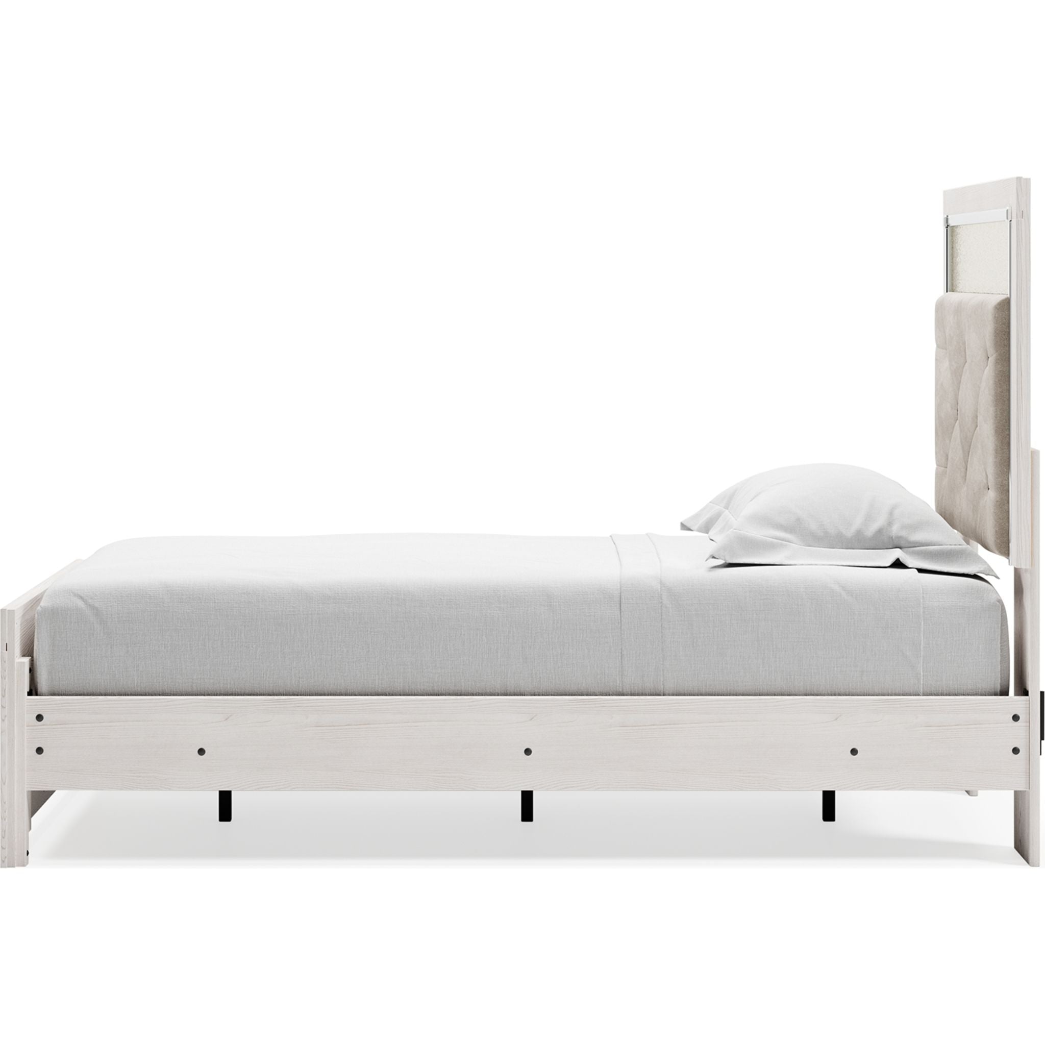 Altyra White Panel Bed Frame - Queen Size, Modern Platform Bed with Upholstered Headboard for Bedroom Decor