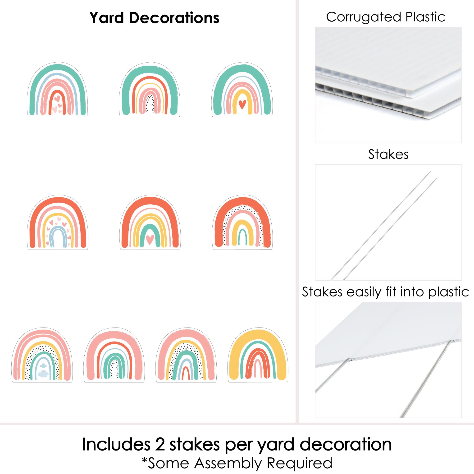 Big Dot of Happiness Hello Rainbow Lawn Decorations - 10-Piece Outdoor Boho Party Decor Set for Baby Showers, Birthdays & Garden Parties | Vibrant Yard Signage for Outdoor Celebrations