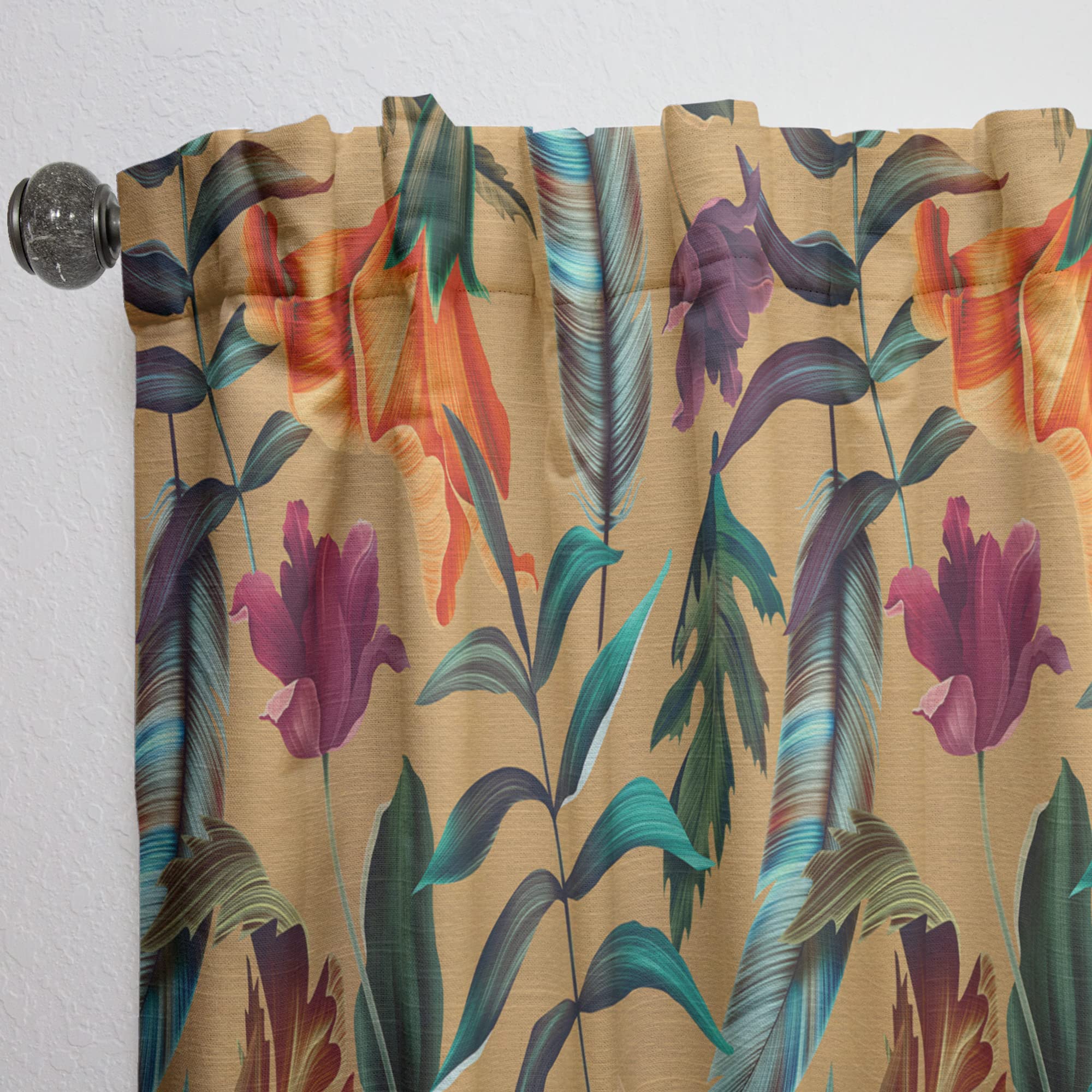 DesignQ Retro Tropical Flowers & Feathers Thermal Insulated Curtains - Single Panel 52x108 - Elegant Window Treatments for Bedroom & Living Room | Perfect for Home Decor, Privacy & Energy Efficiency