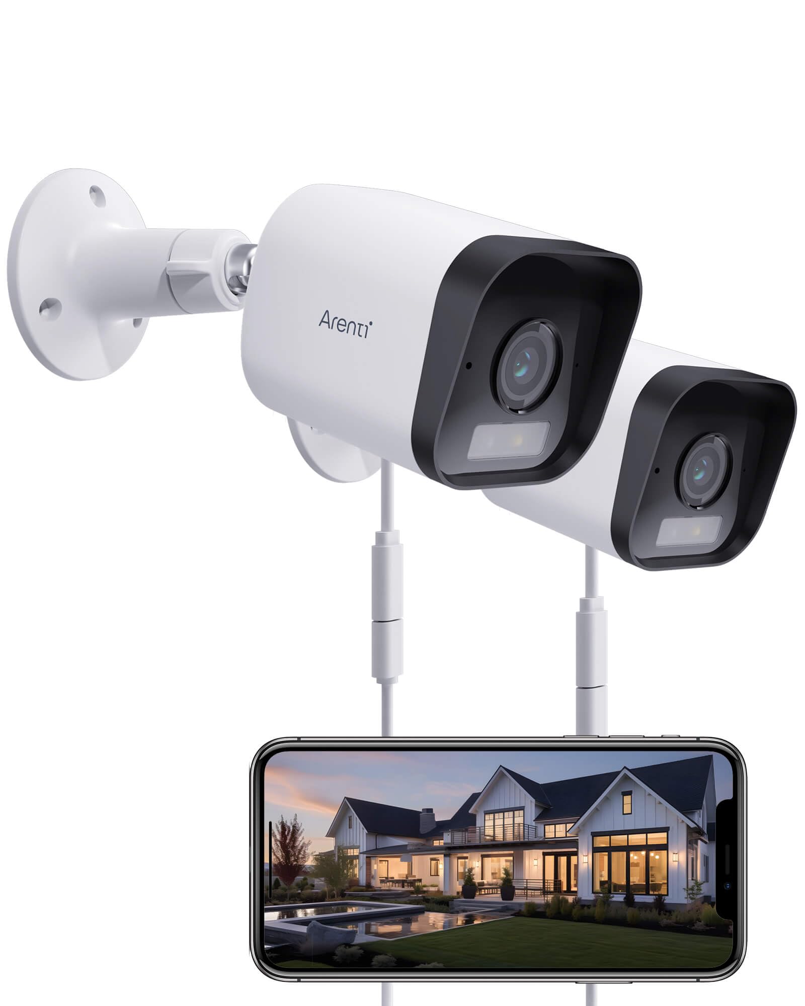 Arenti 4MP Outdoor Security Camera with Color Night Vision - WiFi Wired Surveillance Camera with Spotlight, Siren Alarm, Alert Zone & Two-Way Audio - Compatible with Alexa & Google Assistant (2.4GHz Only) - Ideal for Home Security, Backyard Monitoring & Business Protection (2-Pack)