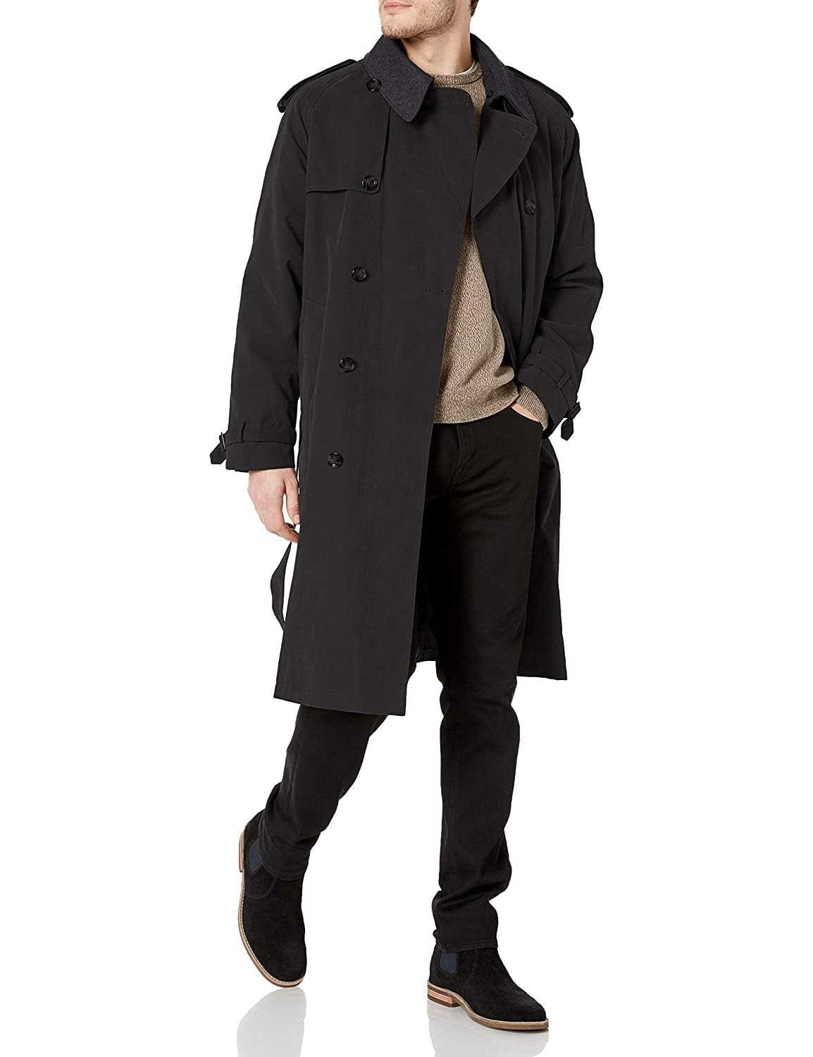 London Fog Men's Classic Double Breasted Trench Coat with Detachable Liner & Removable Collar | Waterproof Raincoat for Business, Travel & Formal Occasions