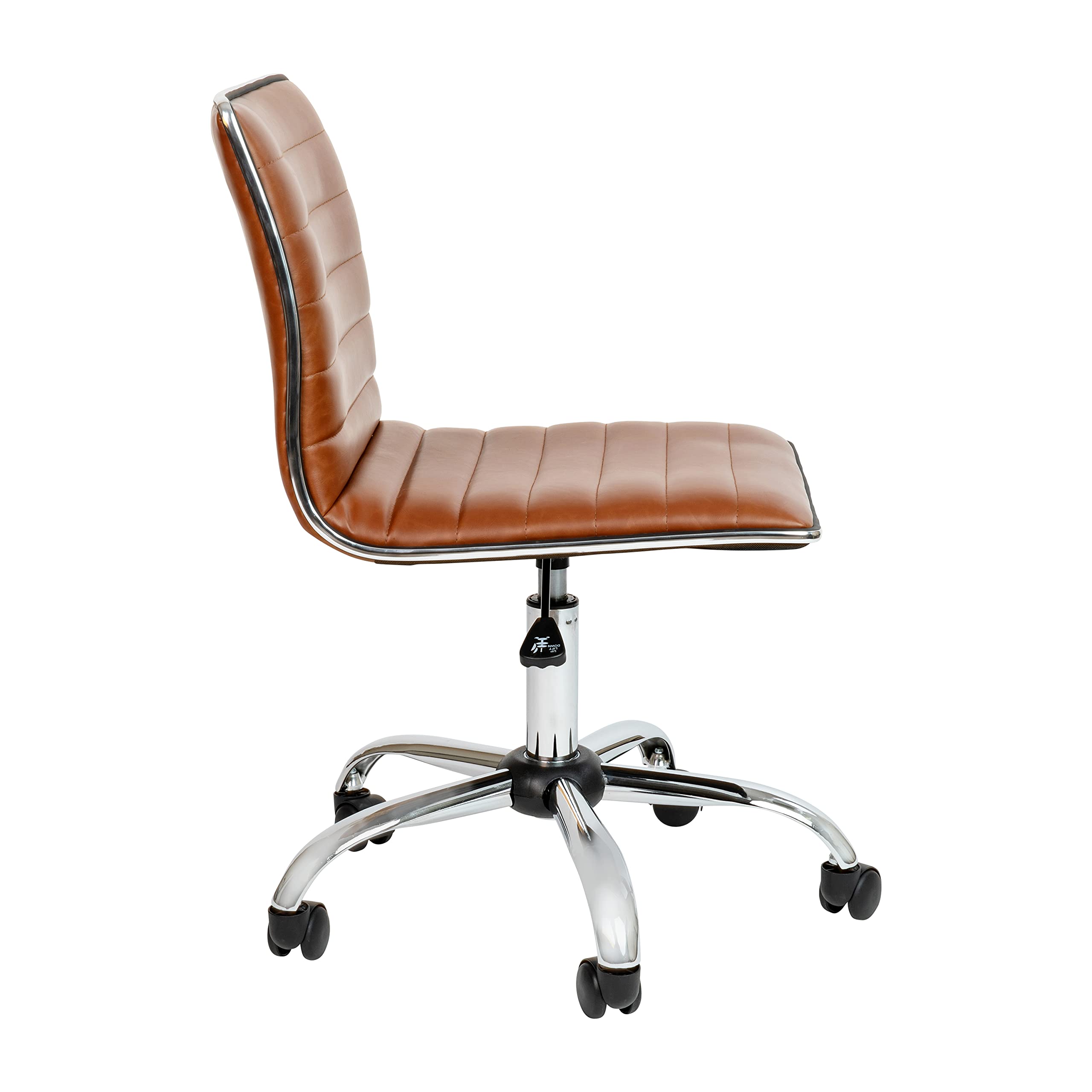 Flash Furniture Alan Office Task Chair - Brown Vinyl Ergonomic Desk Chair with Chrome Frame, Armless Design, Ribbed Back Support & Comfortable Seat for Home Office, Study or Workspace - Perfect for Long Hours Computer Work & Conference Rooms