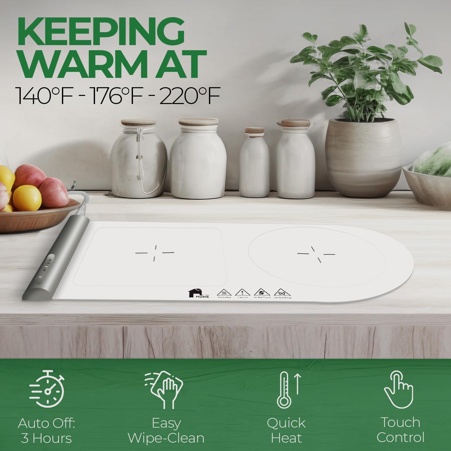 EconoHome Premium Electric Silicone Food Warmer Tray - 3 Adjustable Heat Settings, Large Warming Surface for Buffets, Parties & Holidays | Keep Meals Warm at Home Gatherings & Catering Events