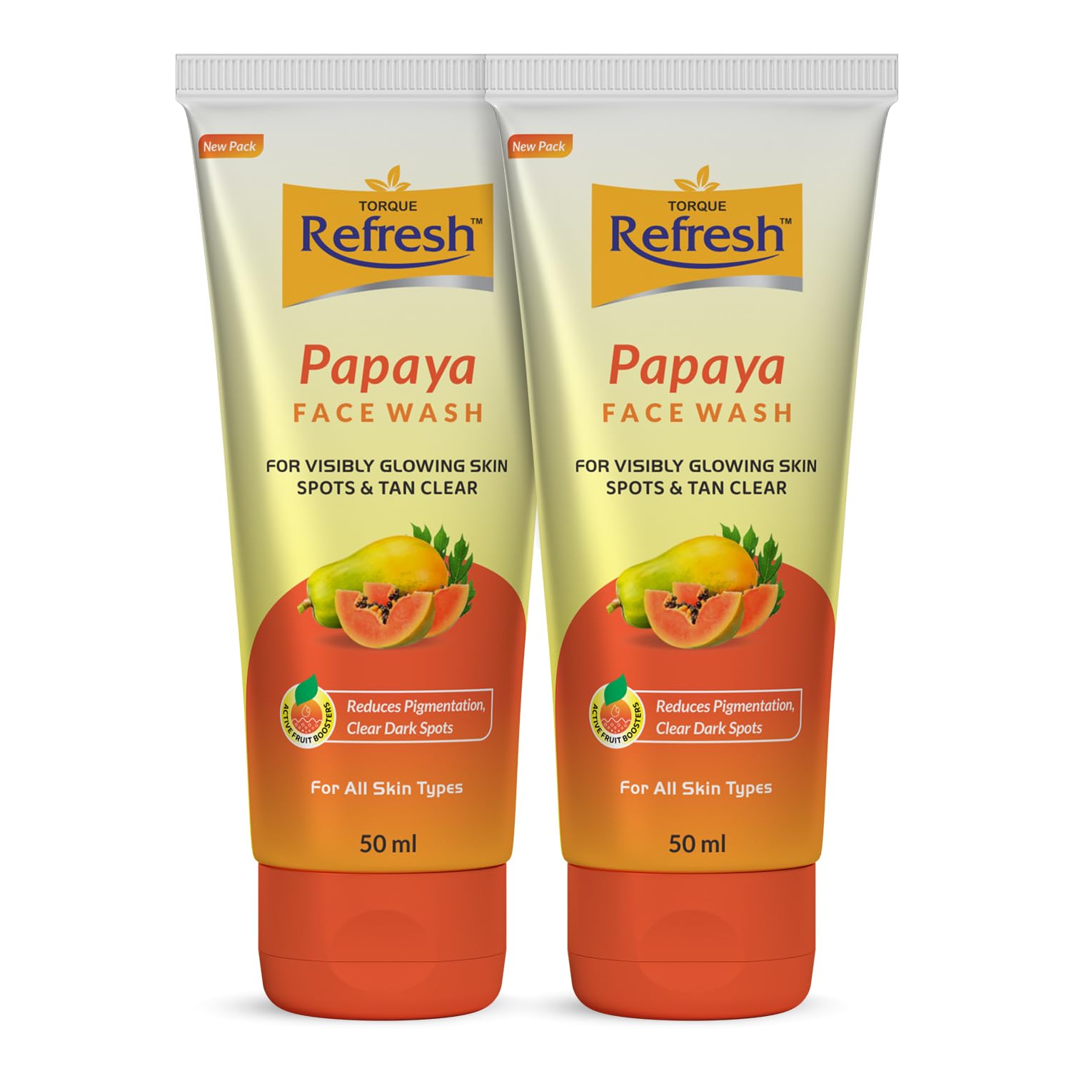 Torque Refresh Papaya Face Wash for Glowing Skin - Brightening & Tan Removal with Active Fruit Boosters - Reduces Pigmentation & Dark Spots - Suitable for All Skin Types - 50ml (Pack of 2) - Perfect for Daily Skincare & Travel