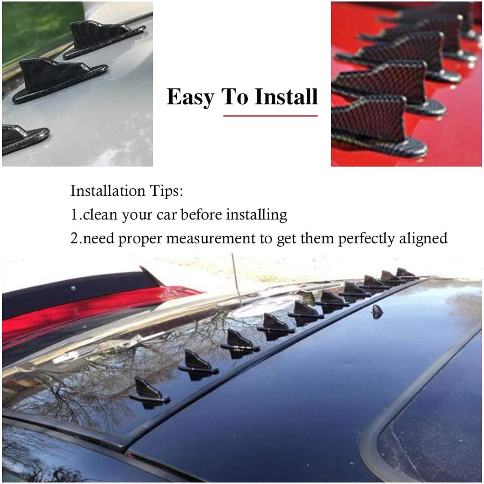 RULLINE 10-Piece Shark Fin Diffuser Kit - Universal Roof Spoiler Wing & Air Vortex Generator - Carbon Fiber Design for Enhanced Aerodynamics | Perfect for Car Enthusiasts & Performance Upgrades