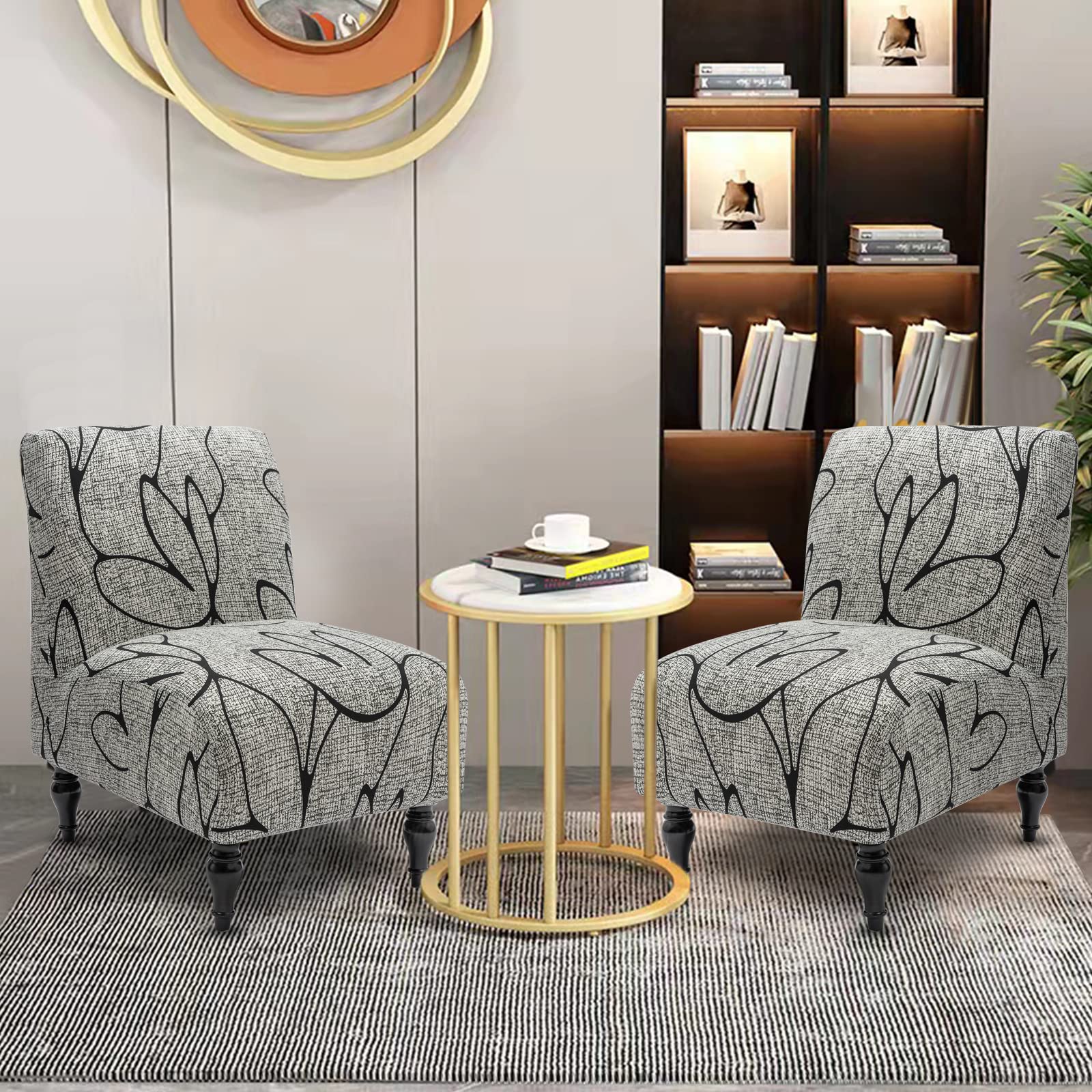 Liykimt Armless Accent Slipper Chair Cover - Stretch Spandex Slipcover for Armless Chairs, Removable Furniture Protector in Gray/Black - Perfect for Living Room, Dining Room & Home Decor