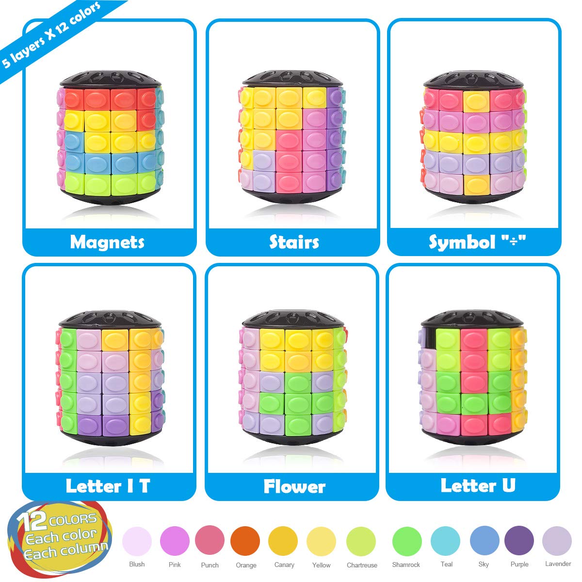 Rotating Slide Puzzle Fidget Toy - 12 Colors, 5 Layers - Brain Teaser & Sensory Toy for Stress Relief - Perfect for Stocking Stuffers, Easter Baskets, Office Desk & Travel Entertainment