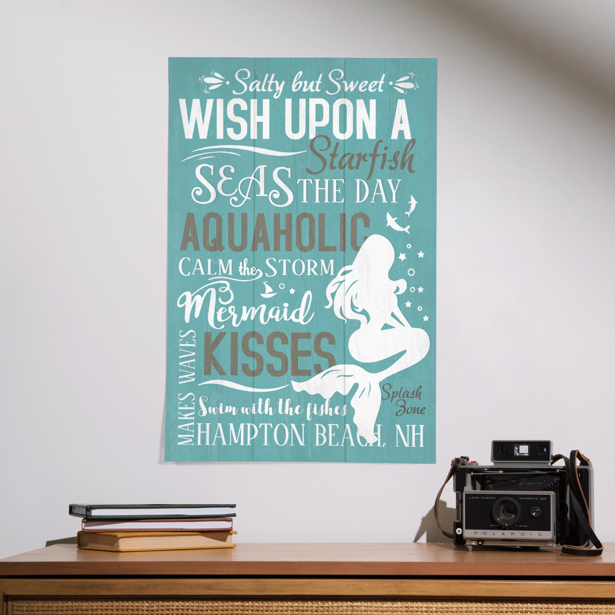Lantern Press 16x24 Inch Giclee Art Print - Hampton Beach New Hampshire Coastal Mermaid Typography Wall Decor - Perfect for Beach House, Living Room or Bedroom