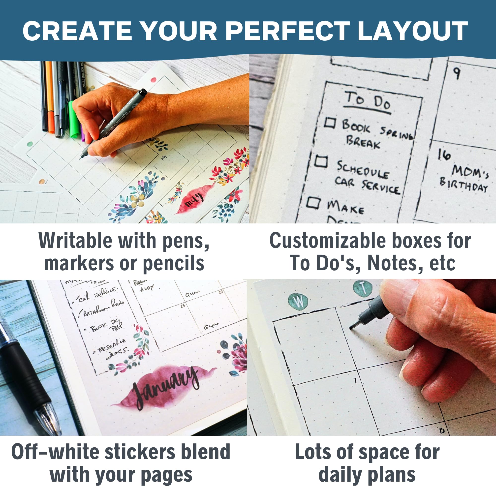 2025 Monthly Planner Stickers for A5 Bullet Journals - 12-Month Floral Design Calendar Stickers (5.3