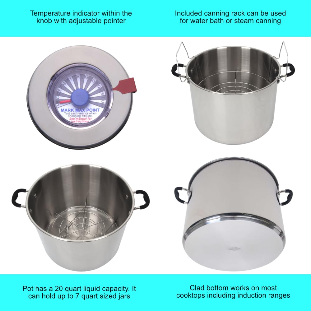 Premium 20 Qt Stainless Steel Canning Pot with Rack - Water Bath & Steam Canning - Compatible with Induction, Glass, Gas Stovetops - Includes Essential Canning Tools - Perfect for Home Preserving, Pickling, and Making Jams, Jellies, and Sauces