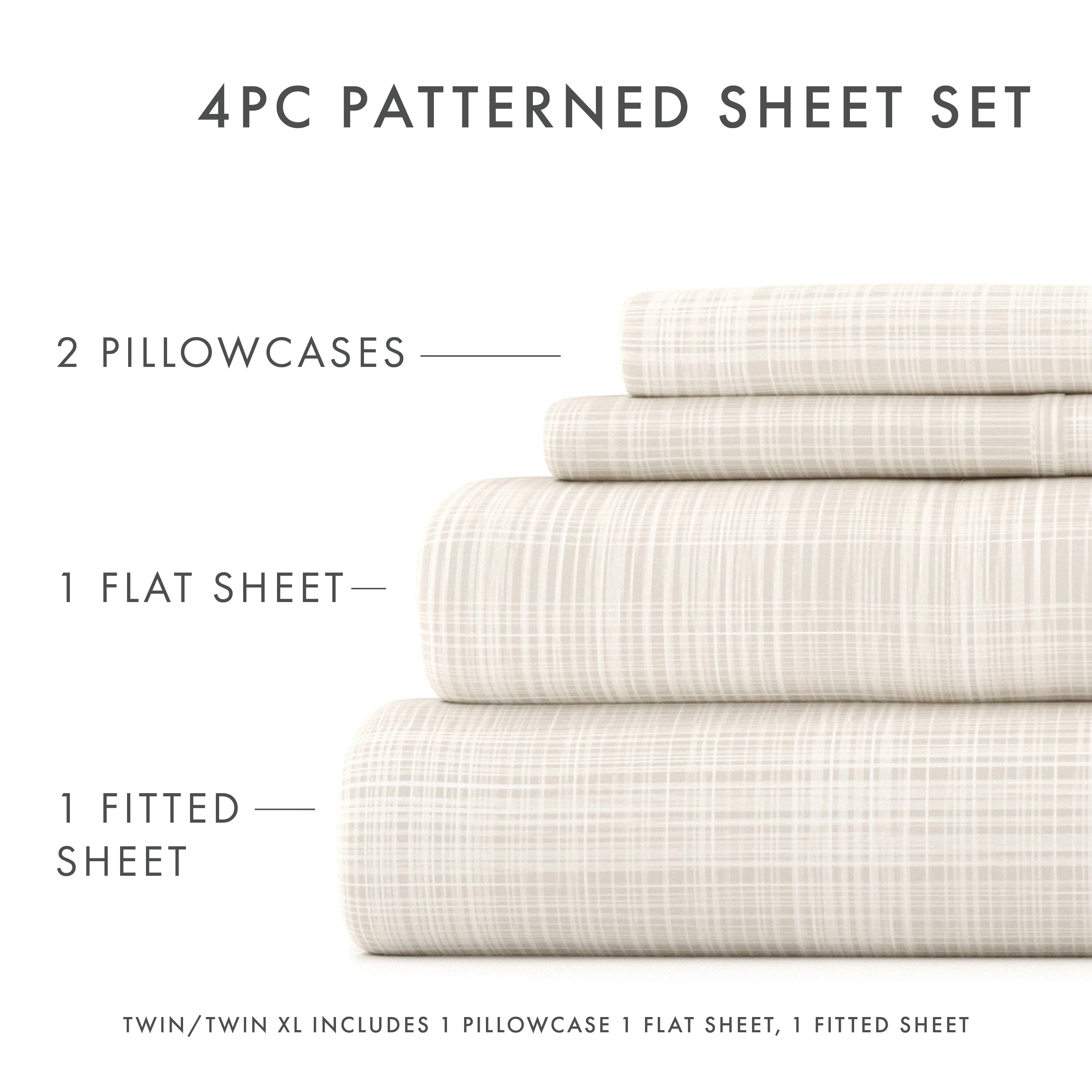 Premium Thatch Pattern 4-Piece Sheet Set - Soft & Breathable Bedding for Comfortable Sleep - Perfect for Master Bedroom, Guest Room & Vacation Homes