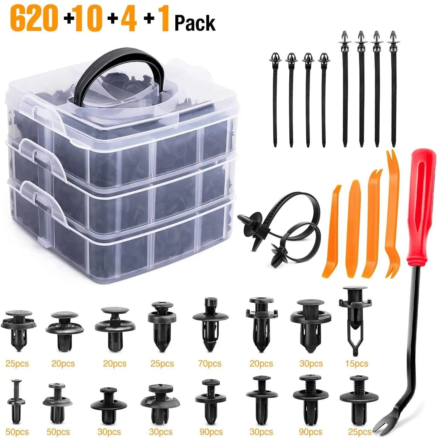 635 Pcs Car Push Retainer Clips Kit - Universal Fit for Toyota, GM, Ford, Honda, Acura, Chrysler - Auto Body Panel Fasteners for Bumpers, Fenders, Wheel Wells & Interior Trim