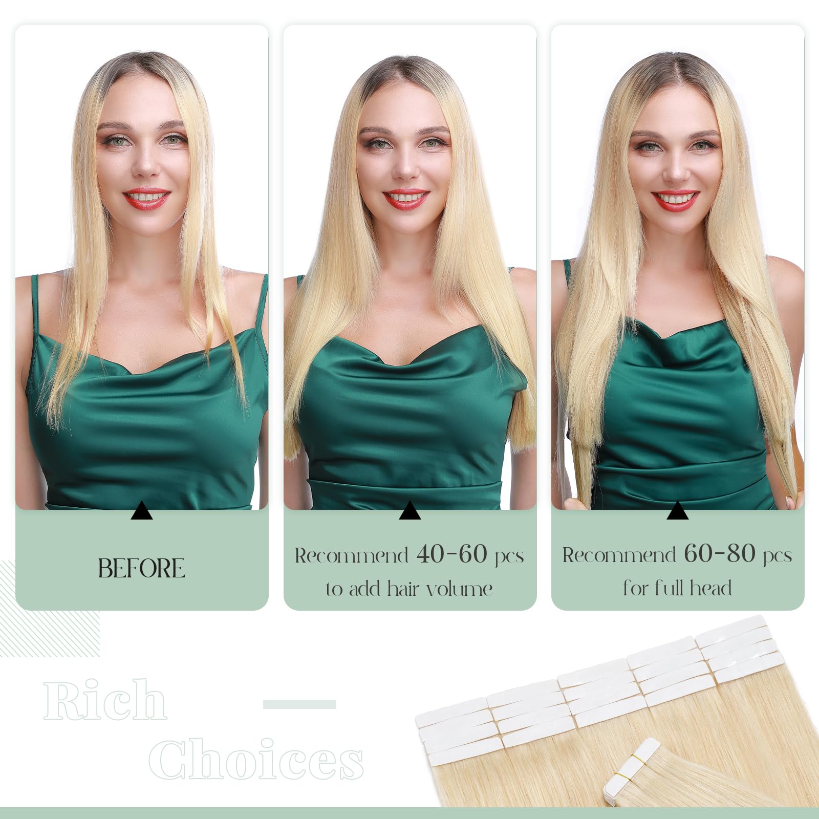 40pcs 100g 100% Remy Human Hair Tape-in Extensions - Seamless Balayage Skin Weft, 22 Inch #613 Bleach Blonde for Natural Volume & Length | Perfect for Daily Styling, Parties & Special Occasions