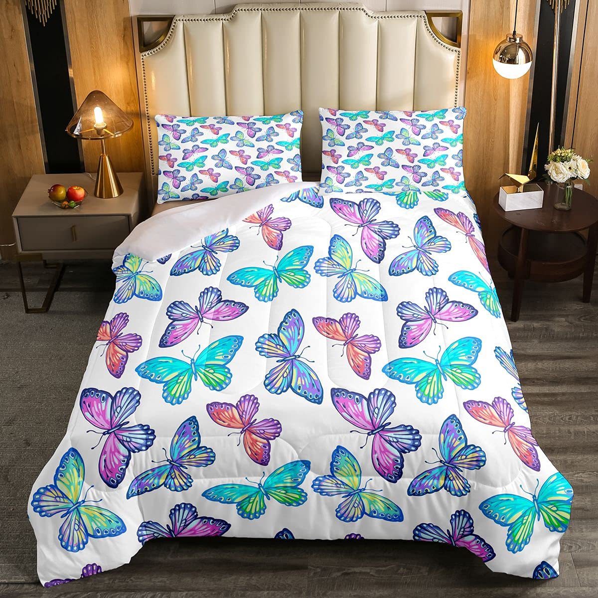 Feelyou Butterfly Bedding Set - Queen Size Lightweight Duvet Cover with 2 Pillowcases, Colorful Flying Butterflies Print for Girls Room Decor | Soft & Breathable Comforter Set for Teen Bedroom, Dorm, or Guest Room