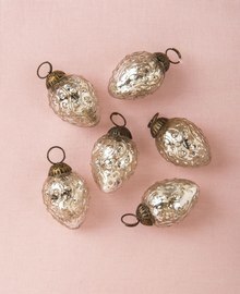 6 Pack Mercury Glass Mini Ornaments - 1.75 Inch Silver Marie Christmas Tree Decorations | Vintage Style Holiday Ornaments for Xmas Tree, Home Decor, Party & Gift Giving - Perfect for Christmas, Weddings, Baby Showers & Special Occasions