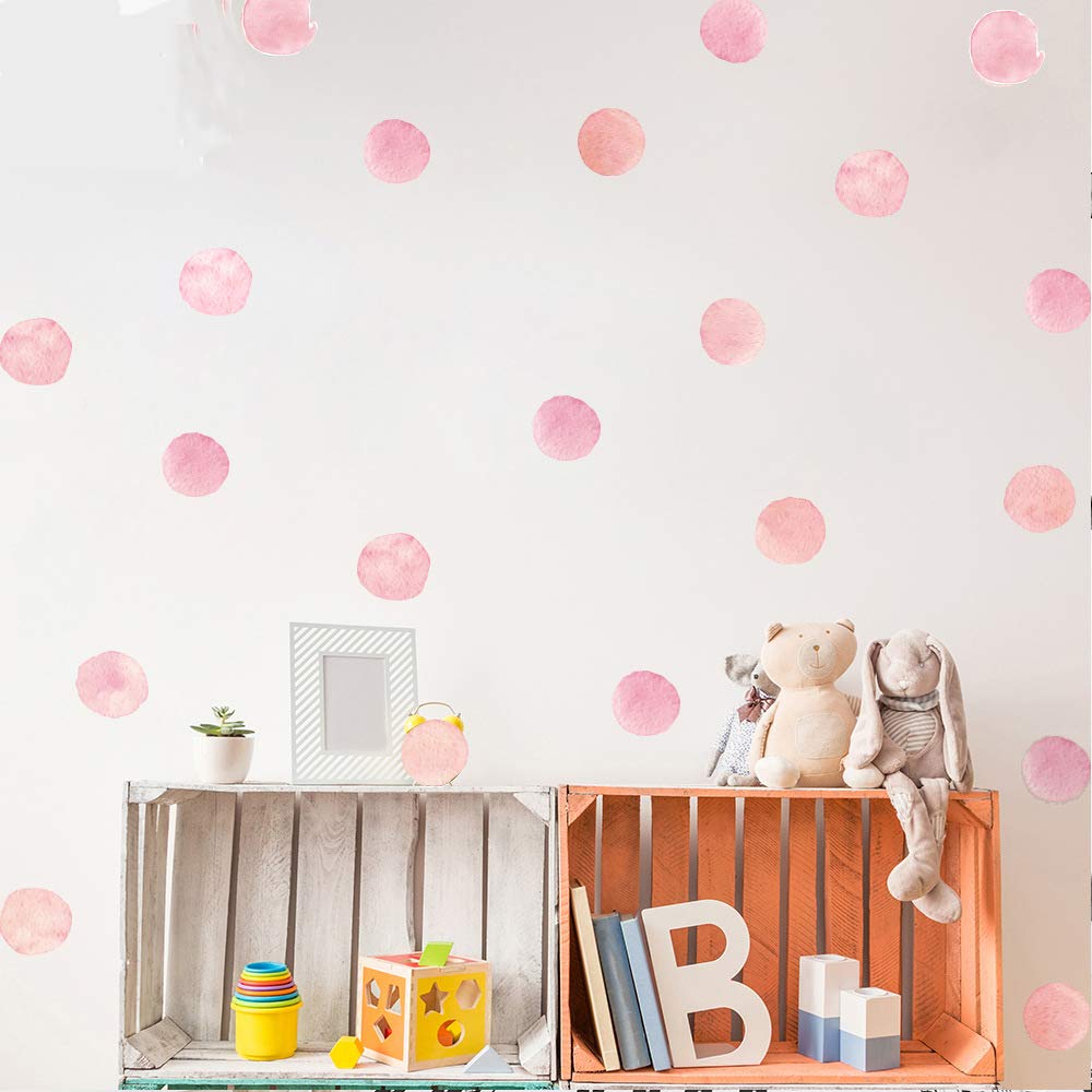 Spilay Pink Dot Wall Decals - Peel and Stick Removable Wall Stickers for Nursery, Kids Room, Bedroom & Living Room Decor - Easy DIY Home Decoration for Girls & Boys