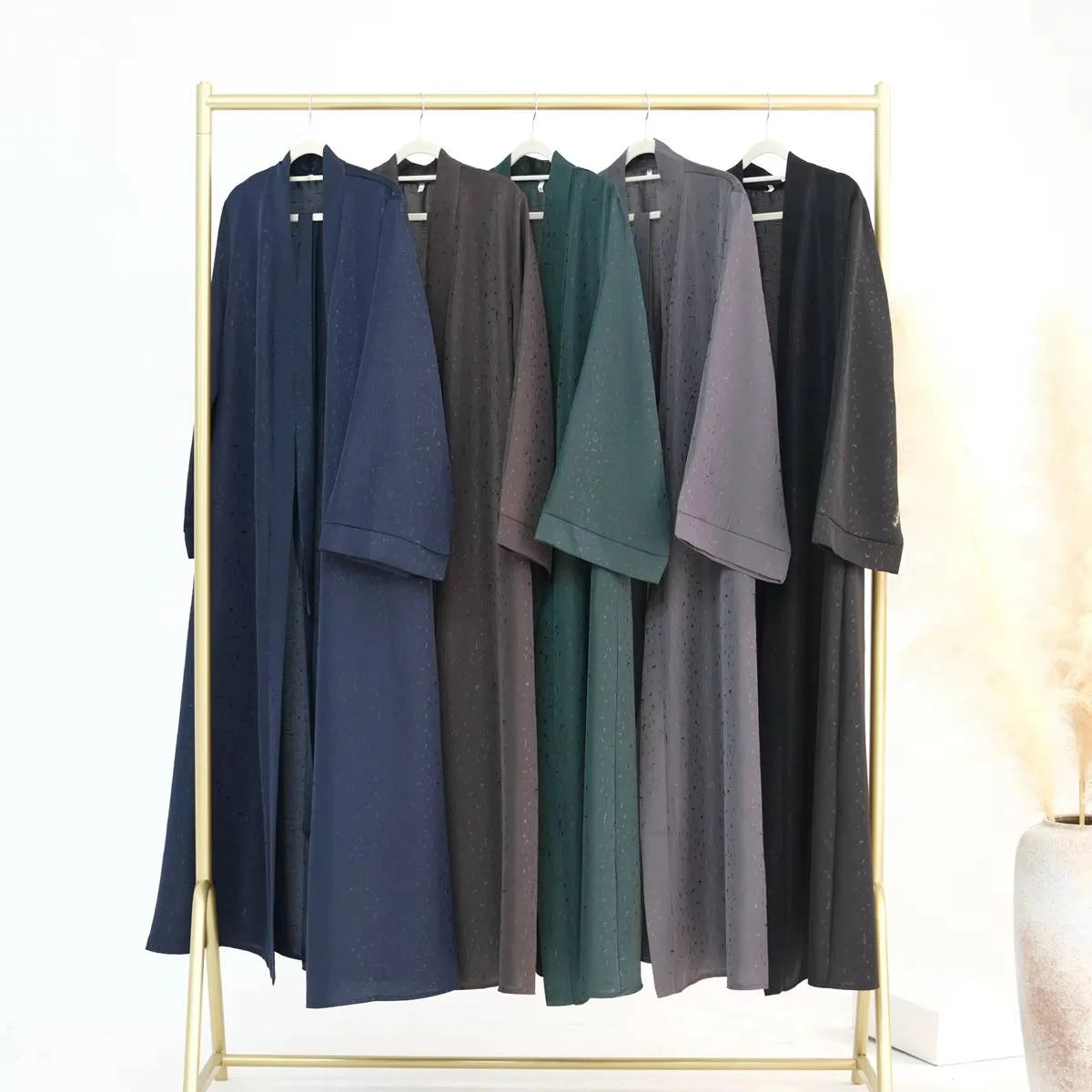 Elegant 3D Jacquard Satin Open Abaya Dress #25011 - Modest Muslim Women's Prayer Dress for Special Occasions & Daily Wear
