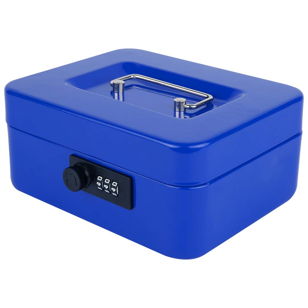KYODOLED Medium Cash Box with Combination Lock - Secure Metal Money Storage Safe Box with Money Tray (7.87