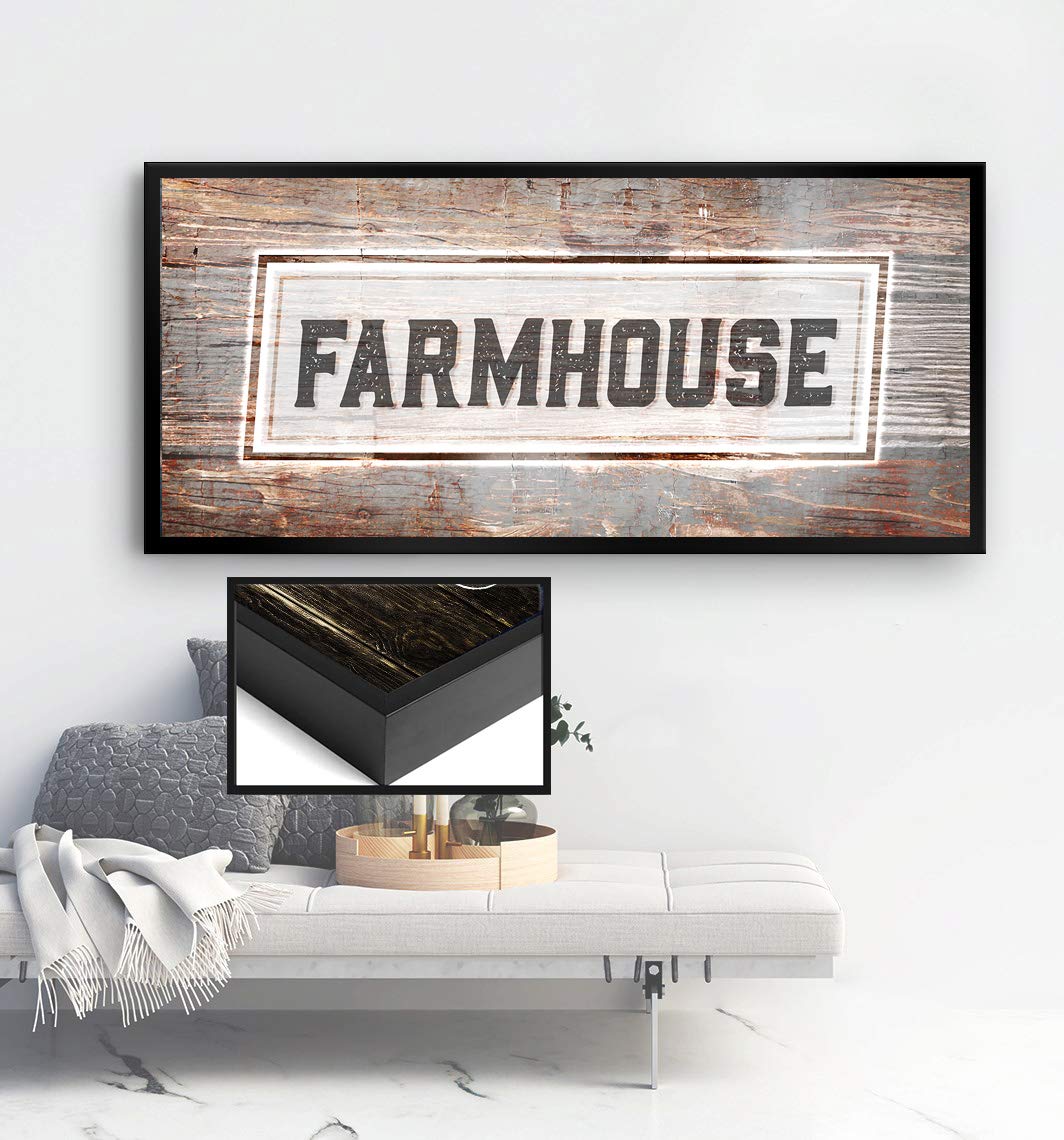 Farmhouse Wall Art with Black Floating Frame - 42x19 Large Canvas Wall Decor for Living Room, Entryway & Front Door - Perfect Housewarming Gift & Home Décor