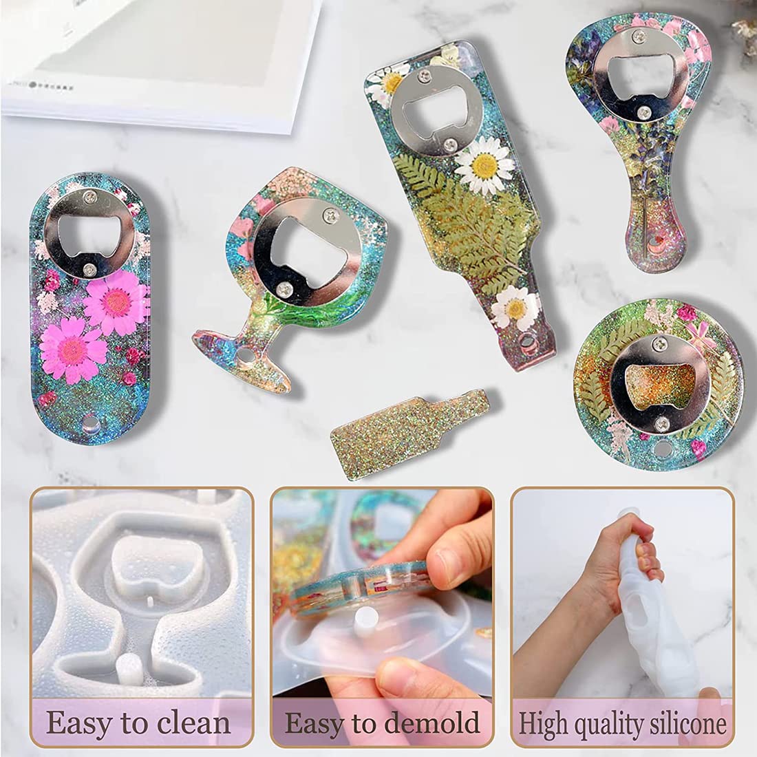 Epoxy Resin Bottle Opener Mold Kit - DIY Beer Opener Silicone Molds for Jewelry Making & Crafting - Perfect for Home Bars, Parties & Unique Gifts (6-Piece Set)