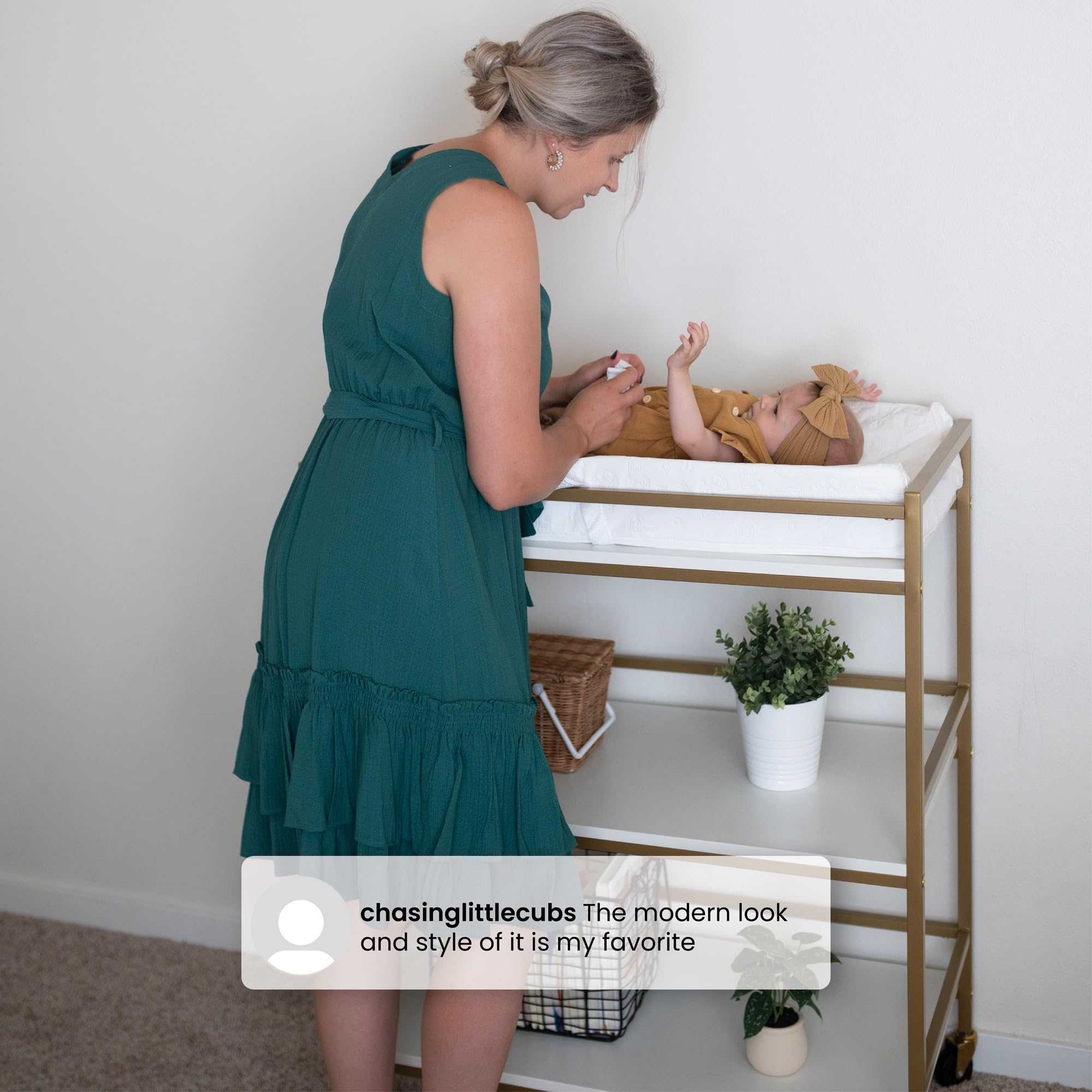 Delta Children Jade Changing Table & Cart - Ebony Melamine & Bronze Finish | Nursery Organization & Baby Care Essentials for New Parents